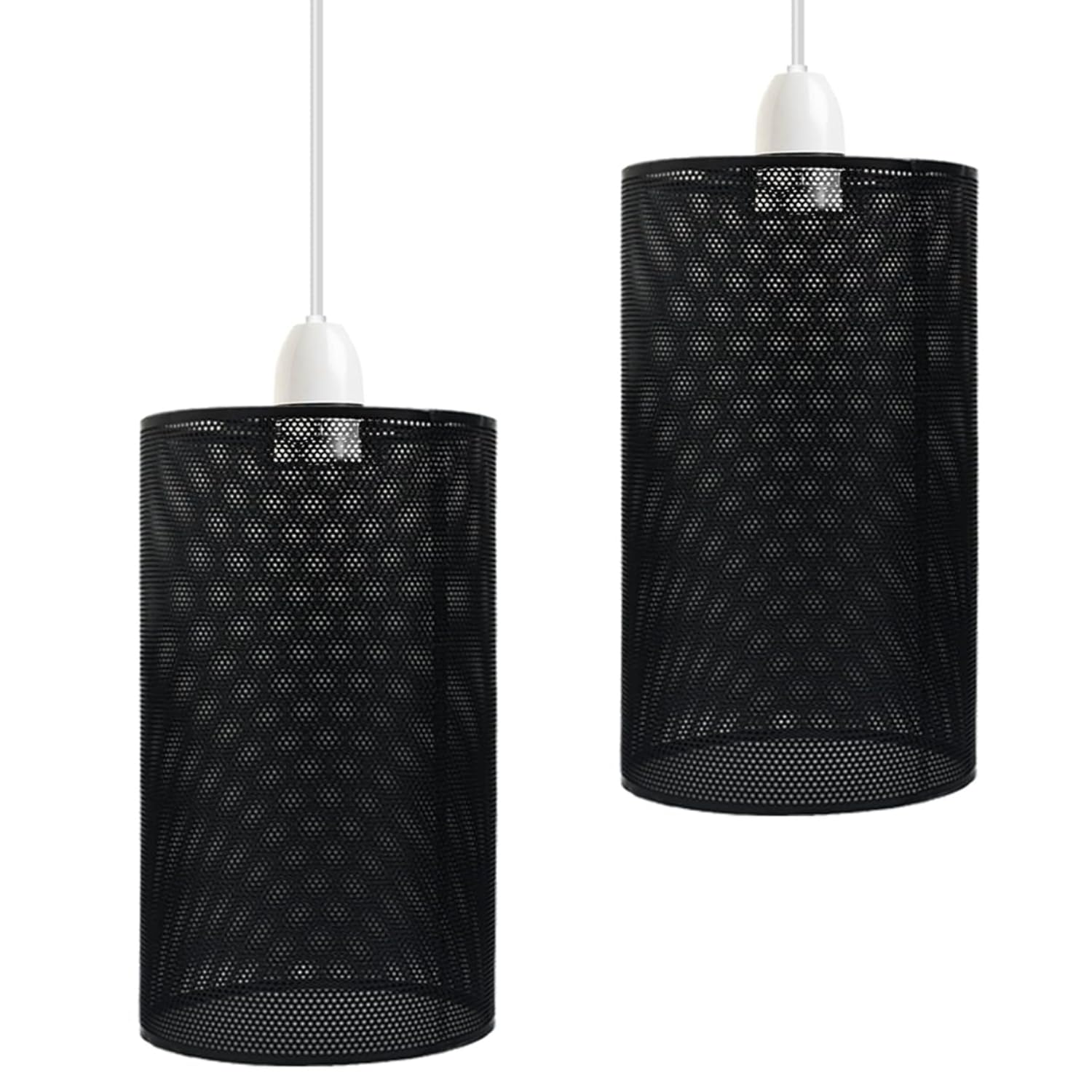2 Pack of Pendant Light Shade Metal Drum Shaped Lampshade Industrial Easy fit Ceiling Indoor Wire cage Lampshade for Kitchen Living Room Corridor (Black)
