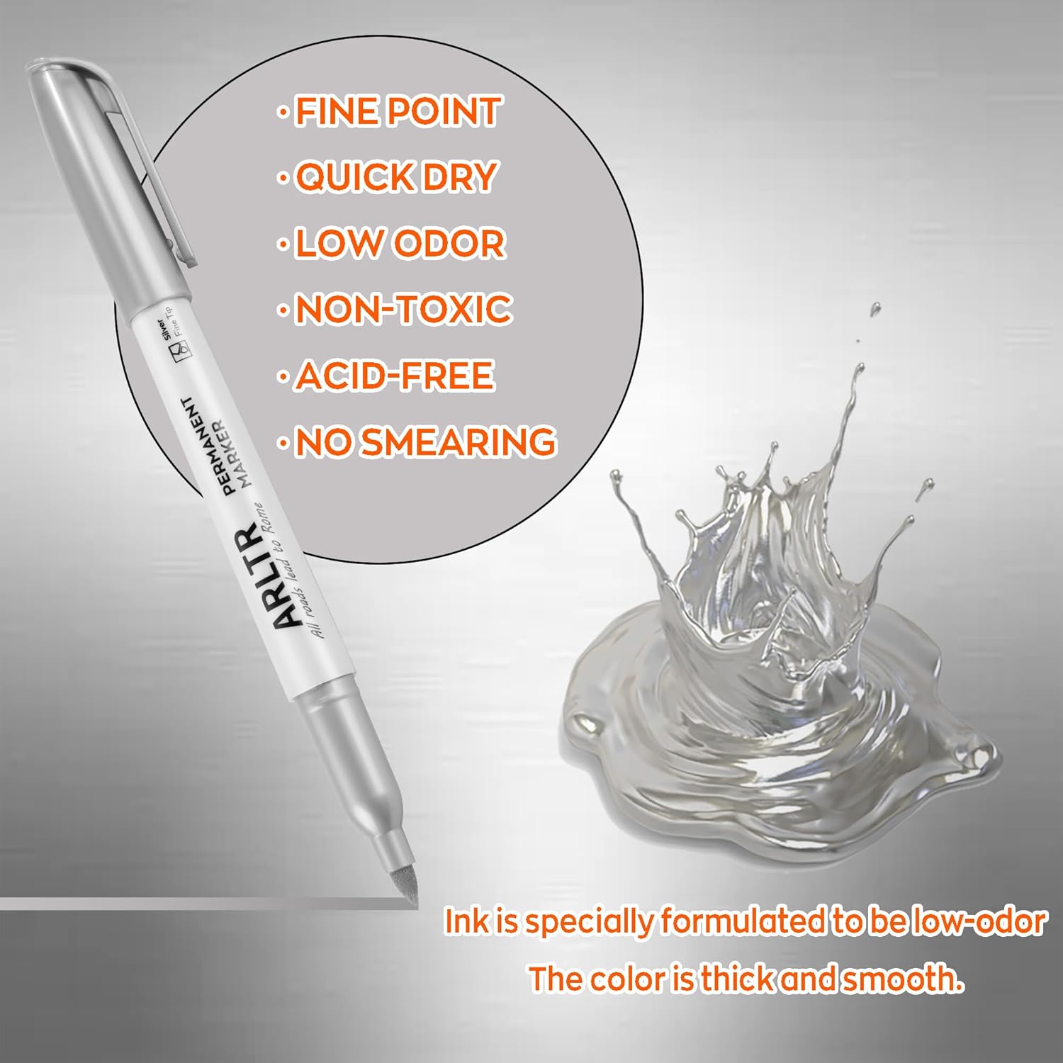 ARLTR Silver Metallic Permanent Markers, 72 Pack Silver Metallic Marker Pens for Artist Illustration, Industrial Marking, DIY Crafts, Gift Card Making