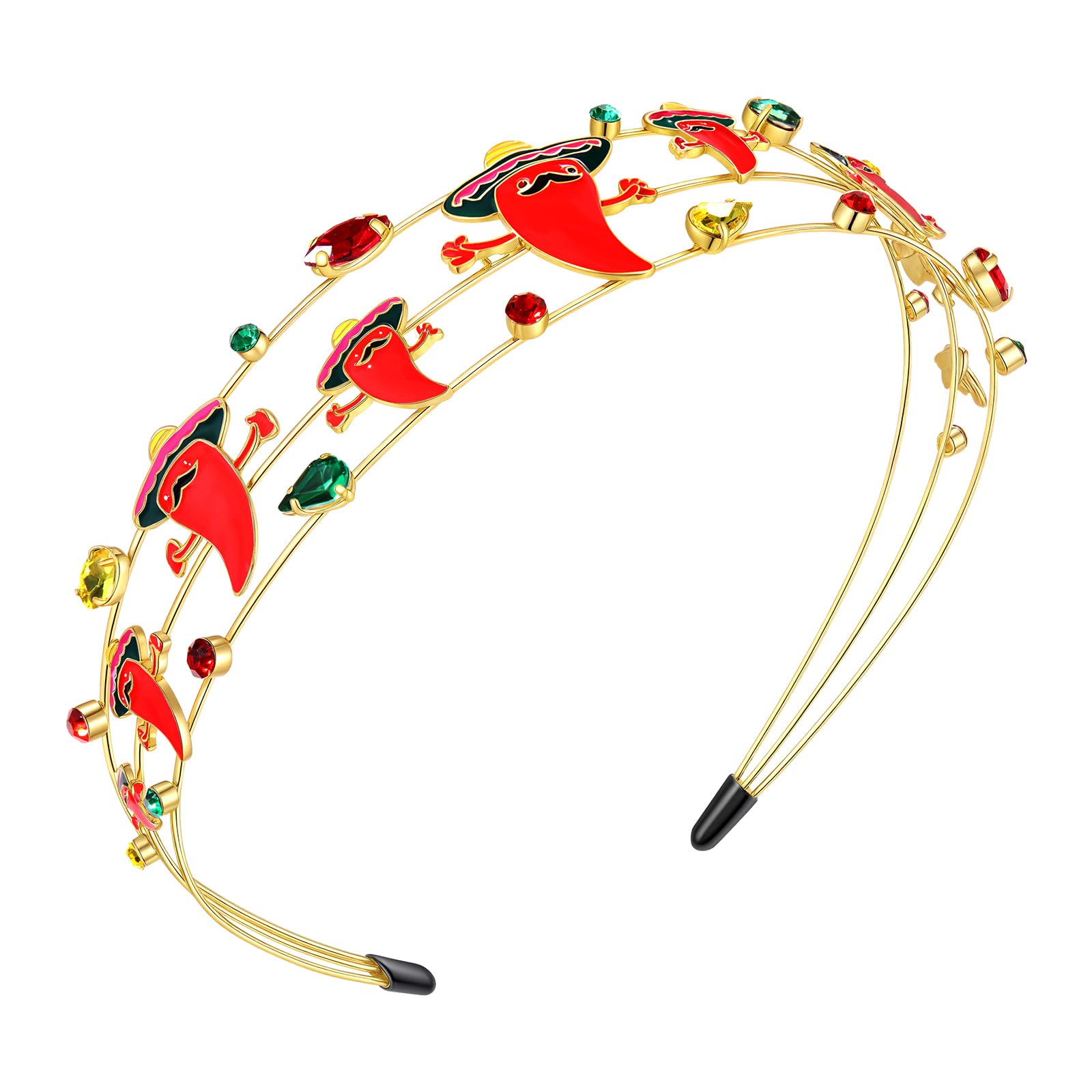 mokkia Cinco De Mayo Headband for Women Mexican Accessories Enamel Chili Sombrero Hairband Jeweled Rhinestone Headband Mexican Fiesta Outfits Holiday Gifts (Mexican B)