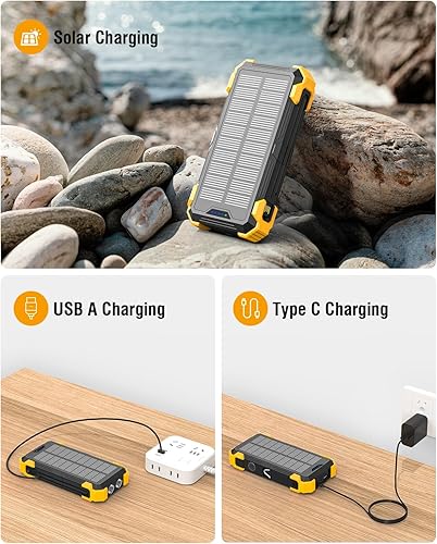Miniatura 5 de Cargador solar, cargador portátil inalámbrico de 42800 mAh con entrada y salida USB-C, carga rápida QC3.0 de 15 W, 4 puertos, batería para