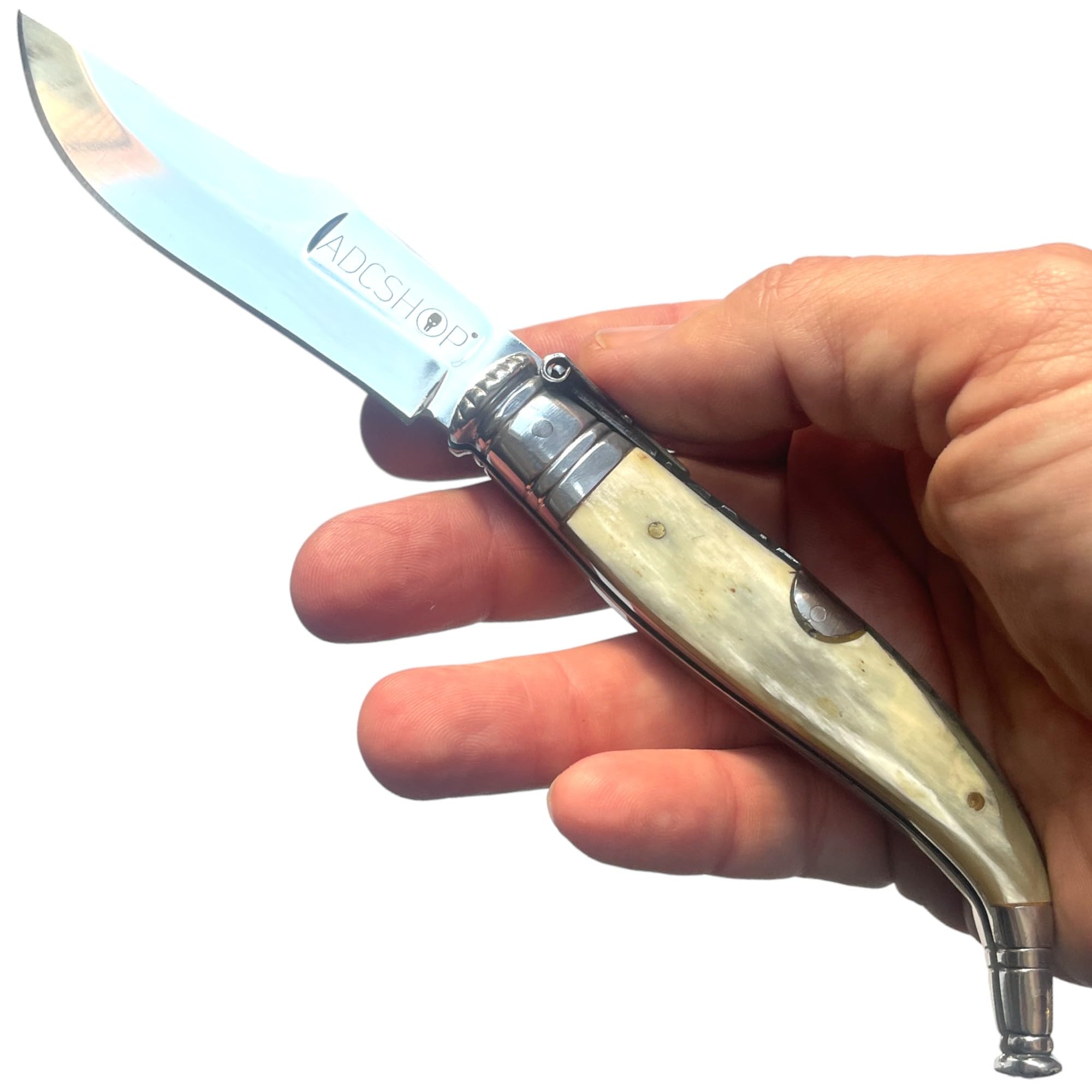 Coltello classico di lusso in corno di toro - 21,50 cm - lama in acciaio 3Cr13Mov da 9,30 cm - manico in legno a 12,20 cm - peso 80,00 g - Portabilità e utilizzo quotidiano