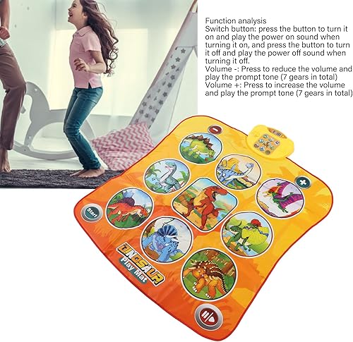 Miniatura 4 de Tapete de baile electrónico, portátil, de color brillante, tapete de baile para niños, exquisito plegado para fiestas (dinosaurio)