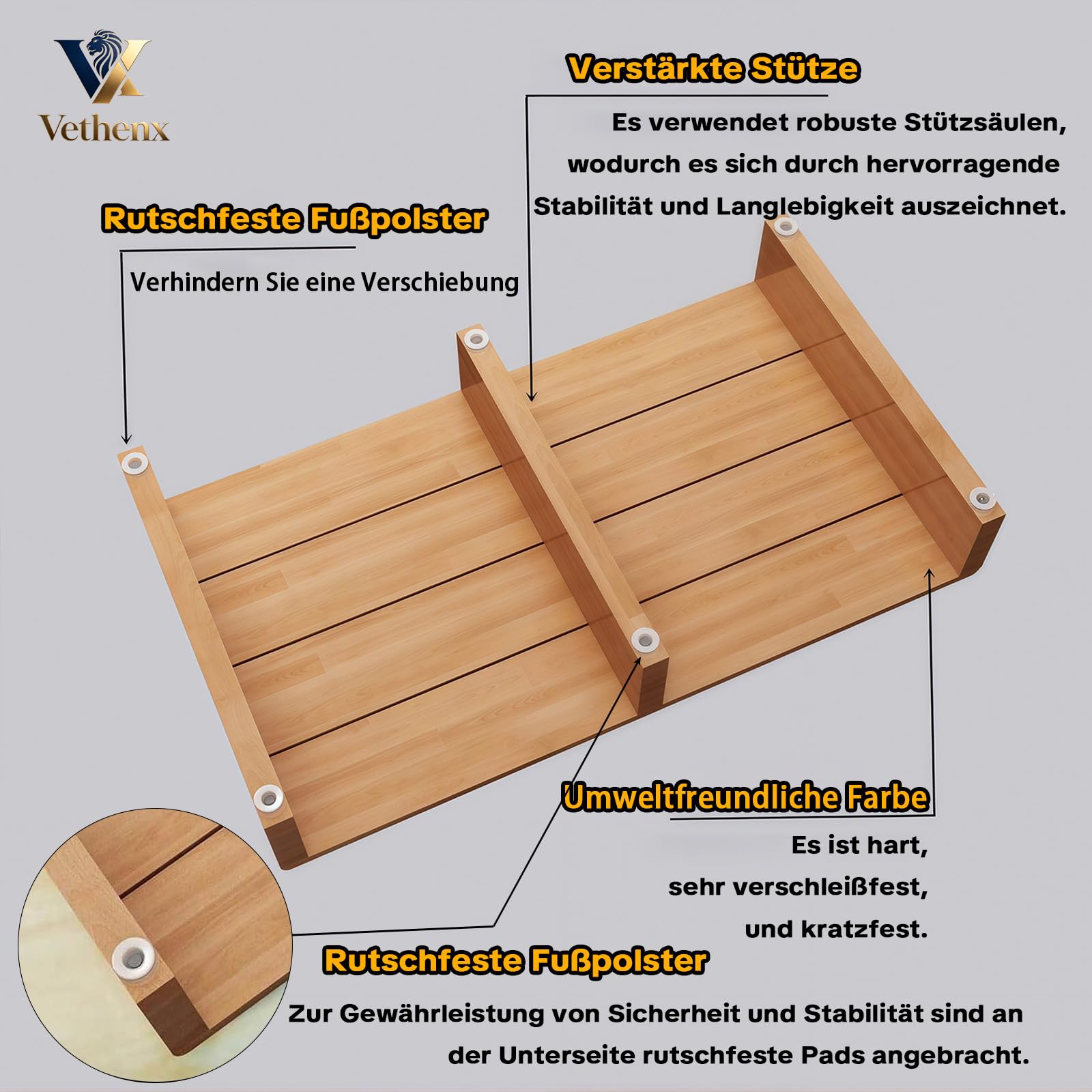 Bett Schritte für hohe Betten für Erwachsene,Tragbare Steighilfe Treppen Stufe,Tritthocker aus massivem Holz,Starke Tragfähigkeit,Keine Montage erforderlich ideal für ältere Menschen（100×30×15）