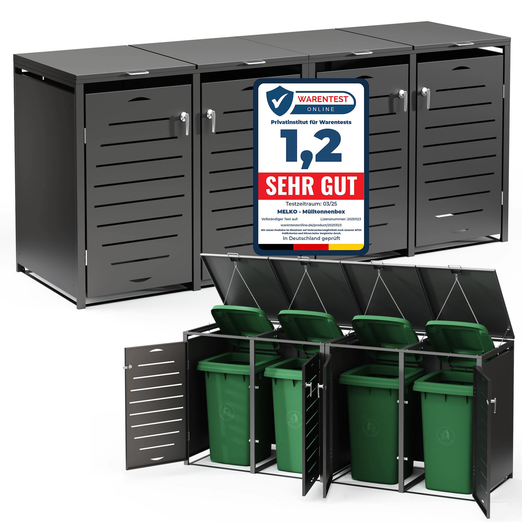 Melko Cache-poubelles anthracite | Extensible à volonté | Revêtement de poubelles pour 4 poubelles | Robuste et durable | Capacité jusqu'à 240 l