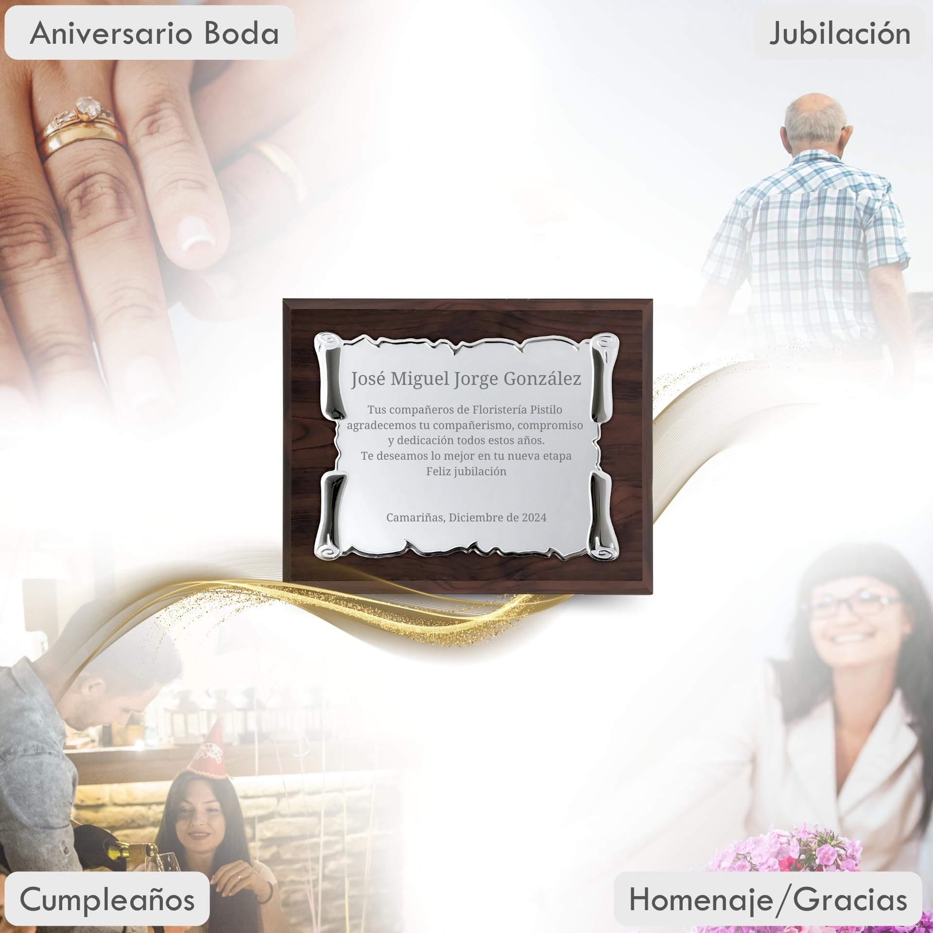 JOYERÍA EL FARO | Placa conmemorativa personalizada con grabado y estuche premium | Ideal para aniversarios, jubilaciones, dedicatorias u homenajes