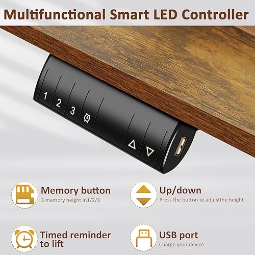 Vista 12 de Escritorio eléctrico de pie de altura ajustable, escritorio de pie de 55 x 24 pulgadas con salidas y 2 puertos USB, 4 ruedas, rango de elevación