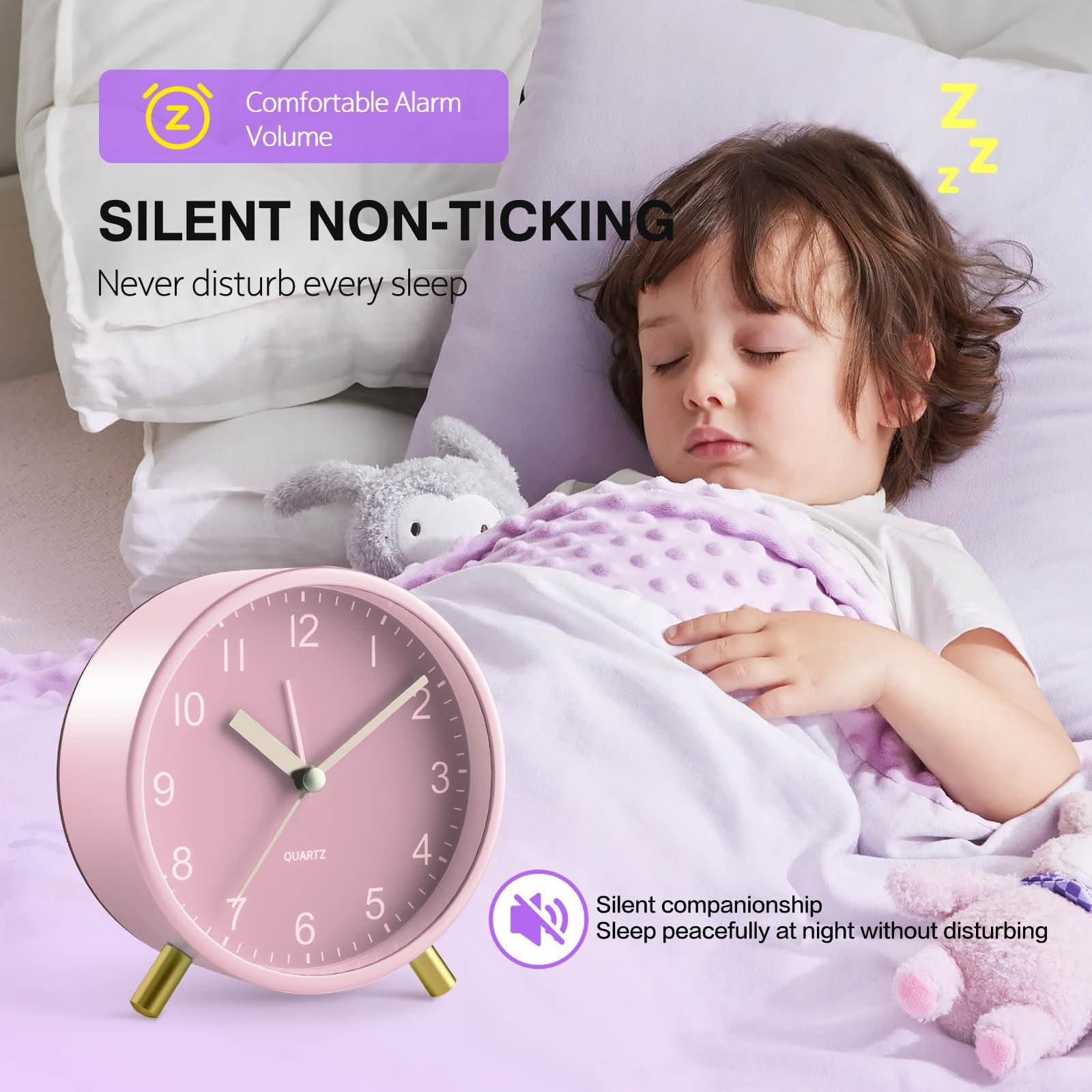 Réveil Pour Filles, Réveil Silencieux Avec Veilleuse Et Alarme Forte