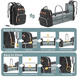 ISMGN Diaper Bag Backpack with Changing Station, Large Diaper Bag, Baby Bag, Multifunctional Diaper Bag, Black