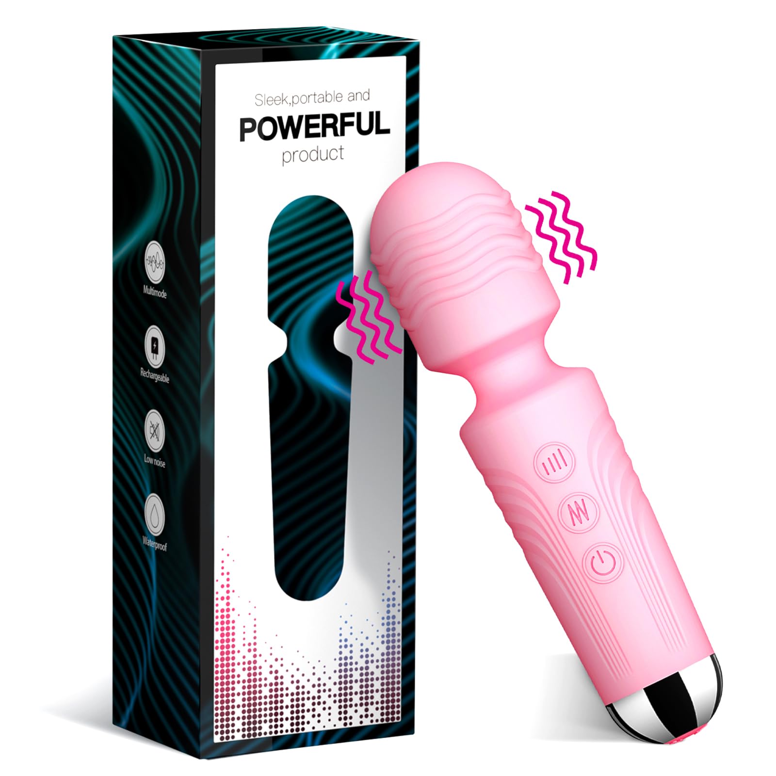 SANJIANKE Small Portable Cordless Massager - Memory Module - Wand Vibrating Massagers for Women -Relaxes Muscles - 20 Patterns &amp; 8 Speeds - for Body and Back Foot（Rose Pink）