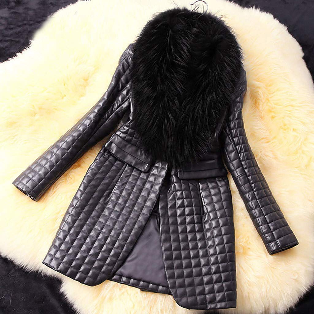 Cappotto in pelle da donna, nero, grande, in pelliccia sintetica, a maniche lunghe, per autunno e inverno, da montagna, elegante, in finta pelliccia