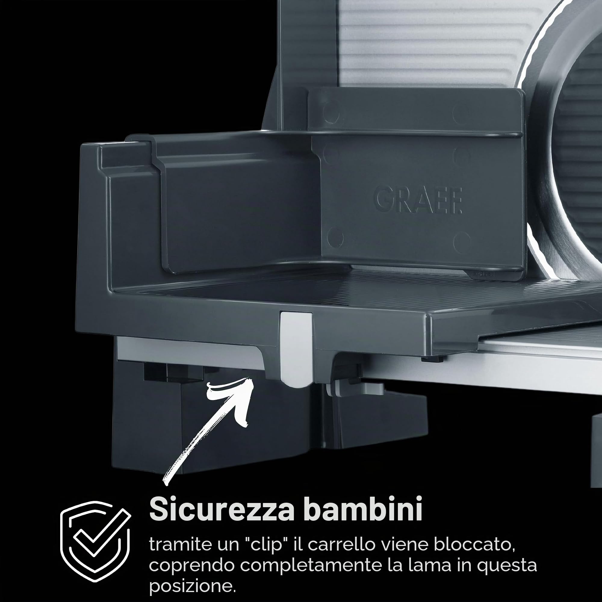 GRAEF G52 Affettatrice elettrica Made in Germany, lama Ø170 mm inox per prosciutto, taglio 0–20 mm, 170W, blocco bimbi, grigio