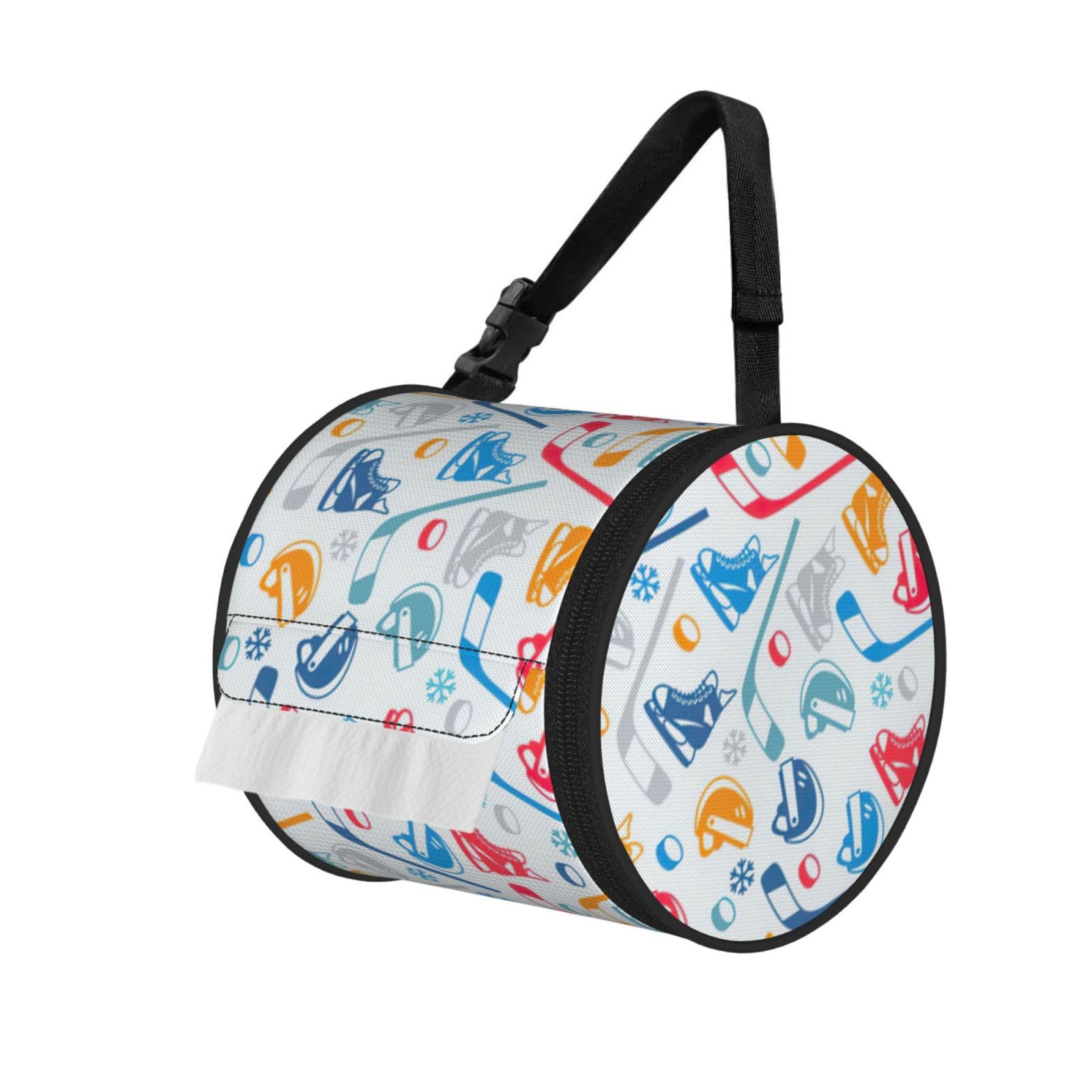 Hockey Elements Creative Patterned Printed Hanging Tissue Organizer, Smooth Zipper Oxford Cloth Roll Holder for RV Bathroom Desk
