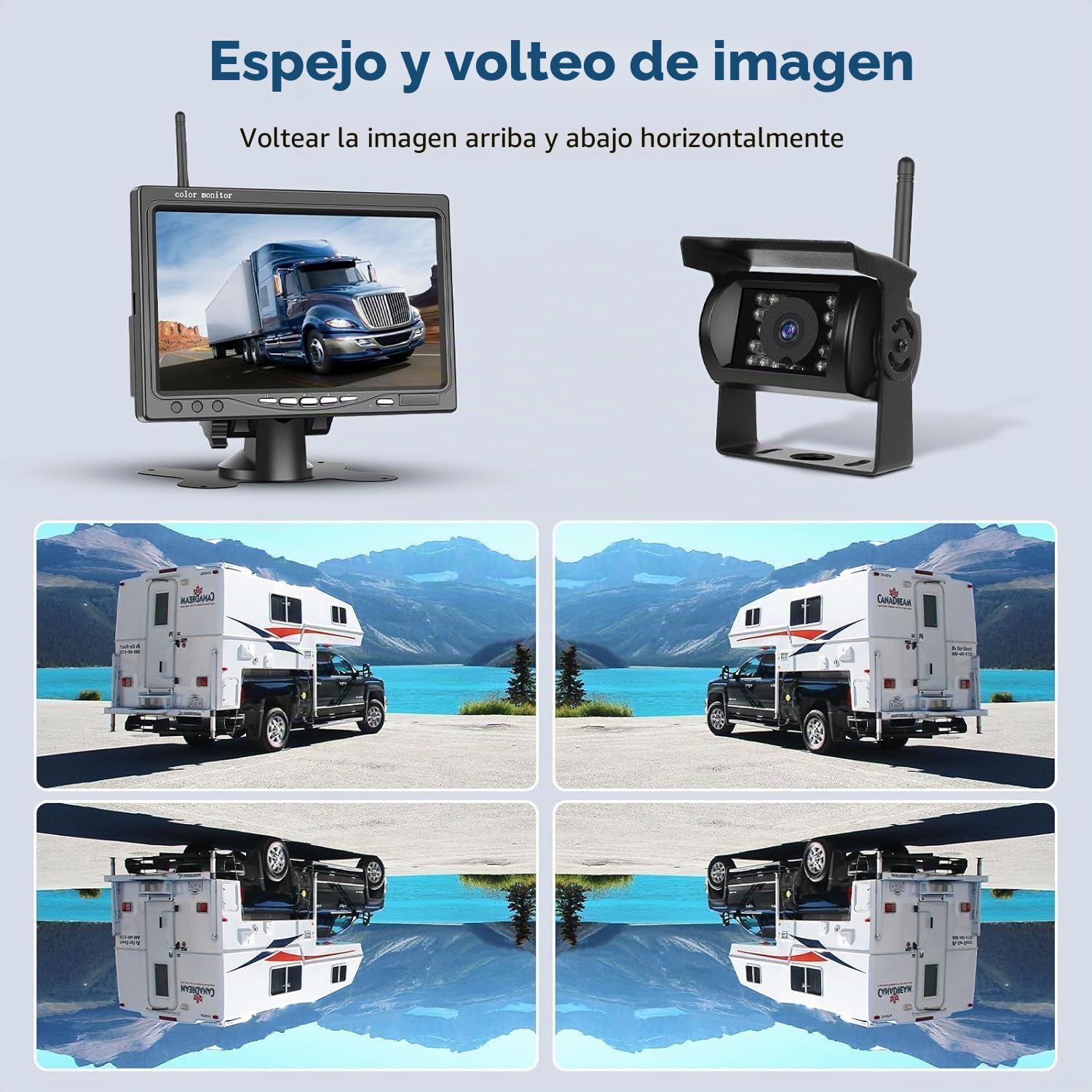 SIXWIN Kit de Camara Trasera Coche Inalambrica HD 1080P, Monitor de 7 Pulgadas con Cámara de Respaldo Inalámbricas para Remolque, Camper, Camión, Autobús, IP68 Impermeable, Visión Nocturna, BSD