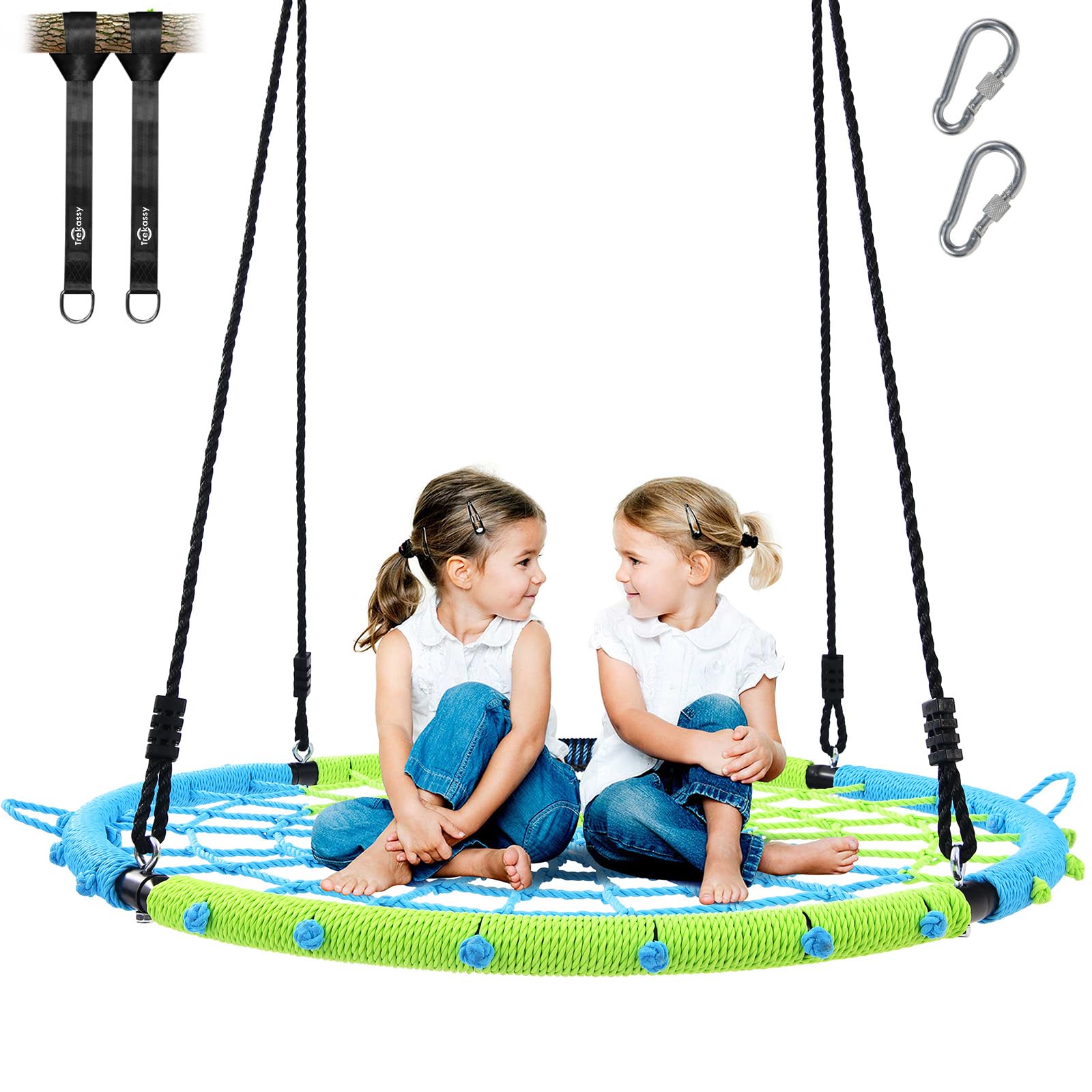 Trekassy 40" Spider Web Saucer Tree Swing for Kids &amp; Adults - Blue+Green
