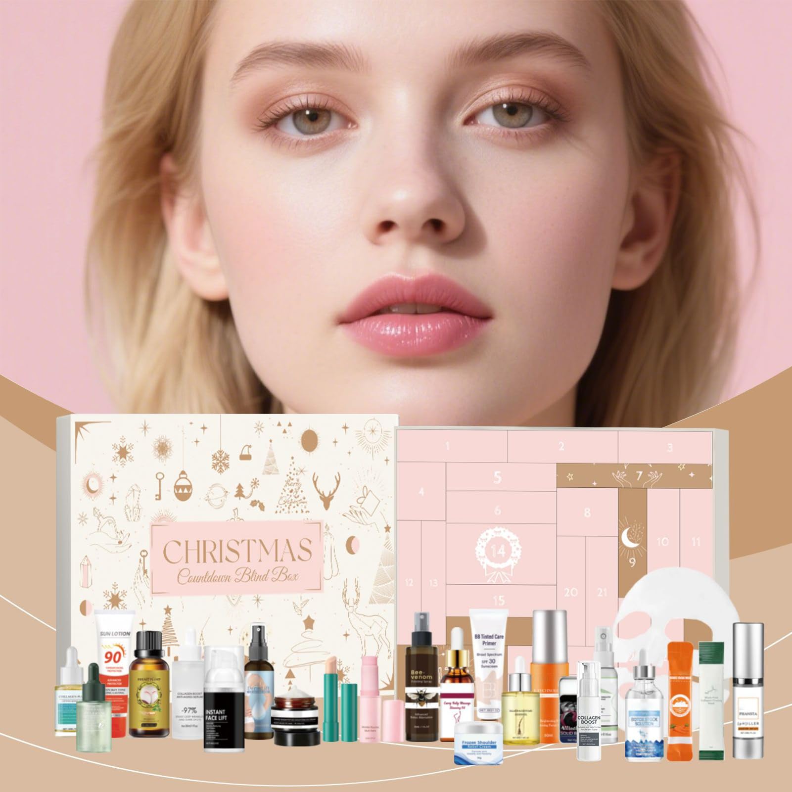 Calendario de Adviento 2026 Mujeres Cosméticos, 24 Días Calendario de Adviento Maquillaje Calendario de Navidad Maquillaje Belleza Lápiz labial Hidratante Juego de Cosméticos para Mujeres Niñas Hogar