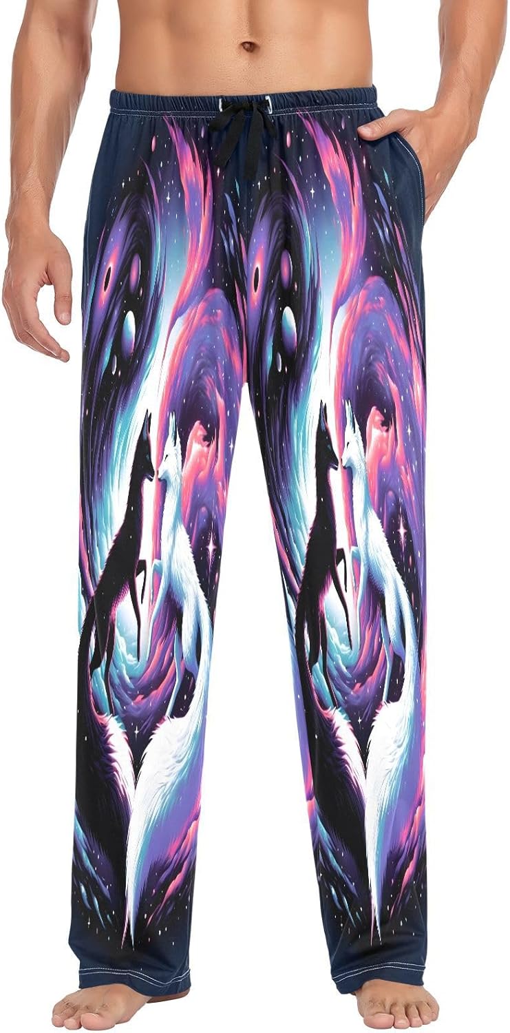 ALAZA Fox Yingyang Nebula Men's Pajama Pants Men Cotton Pajama Bottoms with Pockets, S