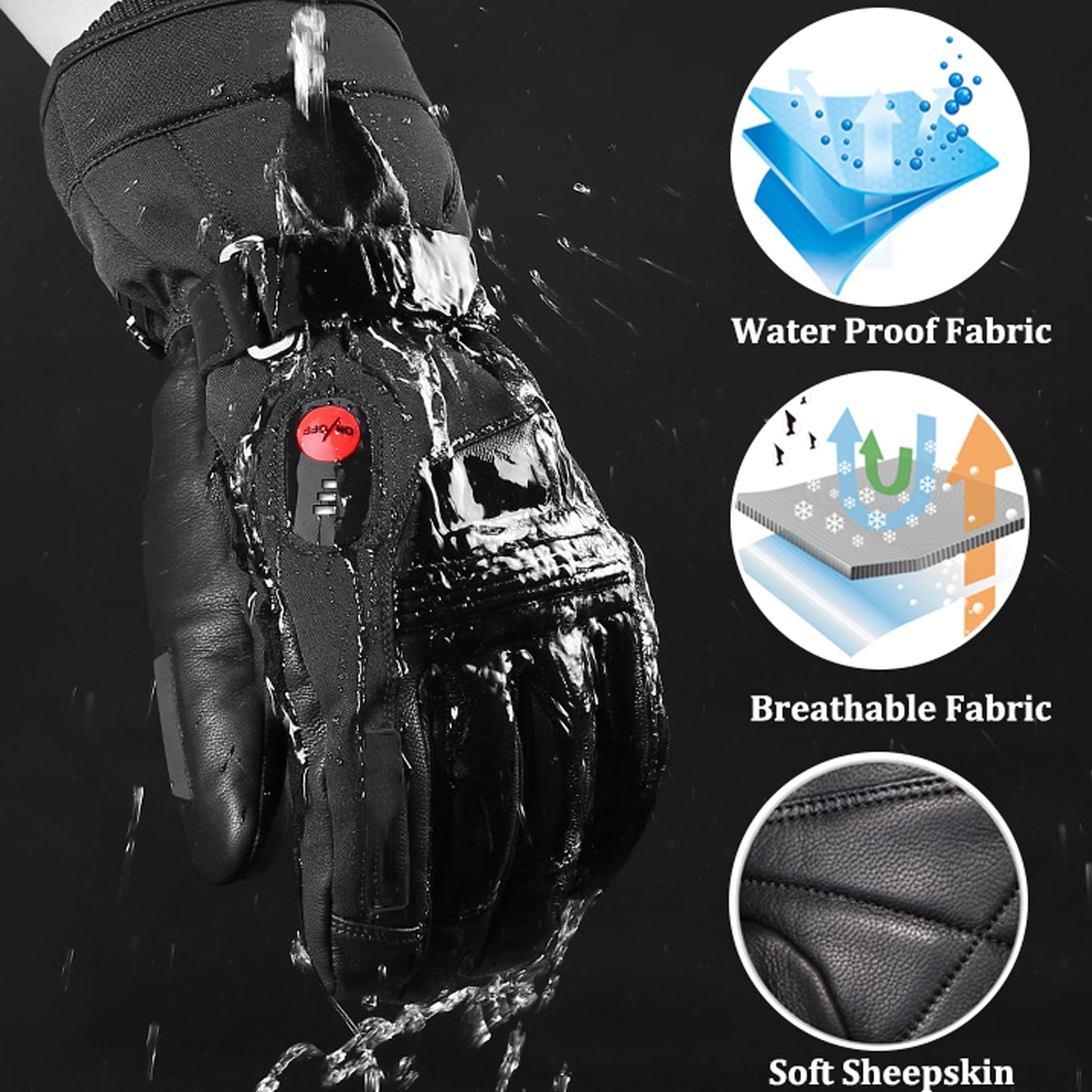 Guanti riscaldanti Invernali per Uomo Donna Moto Guanti riscaldati, Batteria Ricaricabile 2200MAH Guanti da Sci Impermeabile, per Lo Skateboard Caccia Neve Escursionismo Campeggio