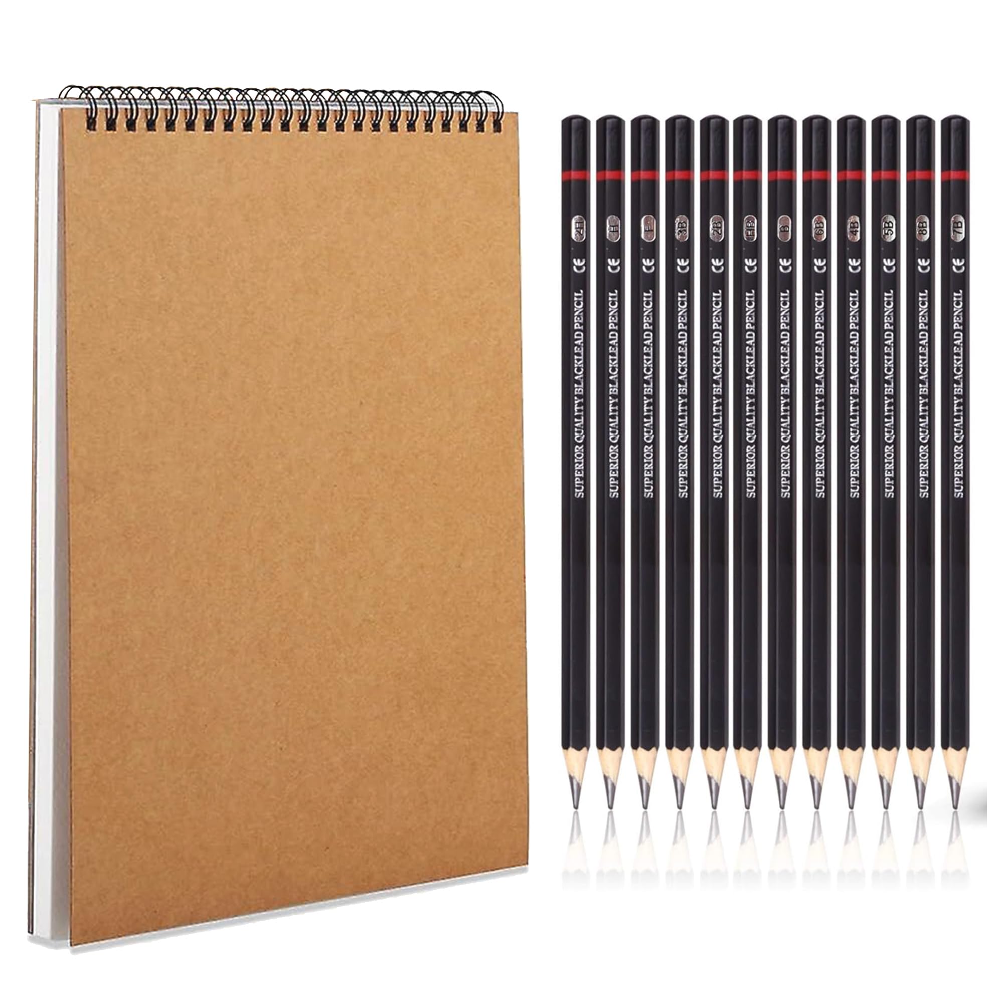 Roosea Bloc de Dibujo A5 Sketchbook a5 Bloc de Dibujo Papel 1 Cuaderno de Dibujo A5 con 12 Lápices de Dibujo Cuadernos de Dibujo Bonitos con Tapa Dura Cuadernos de Bocetos con 30 Hojas/ 60 Páginas