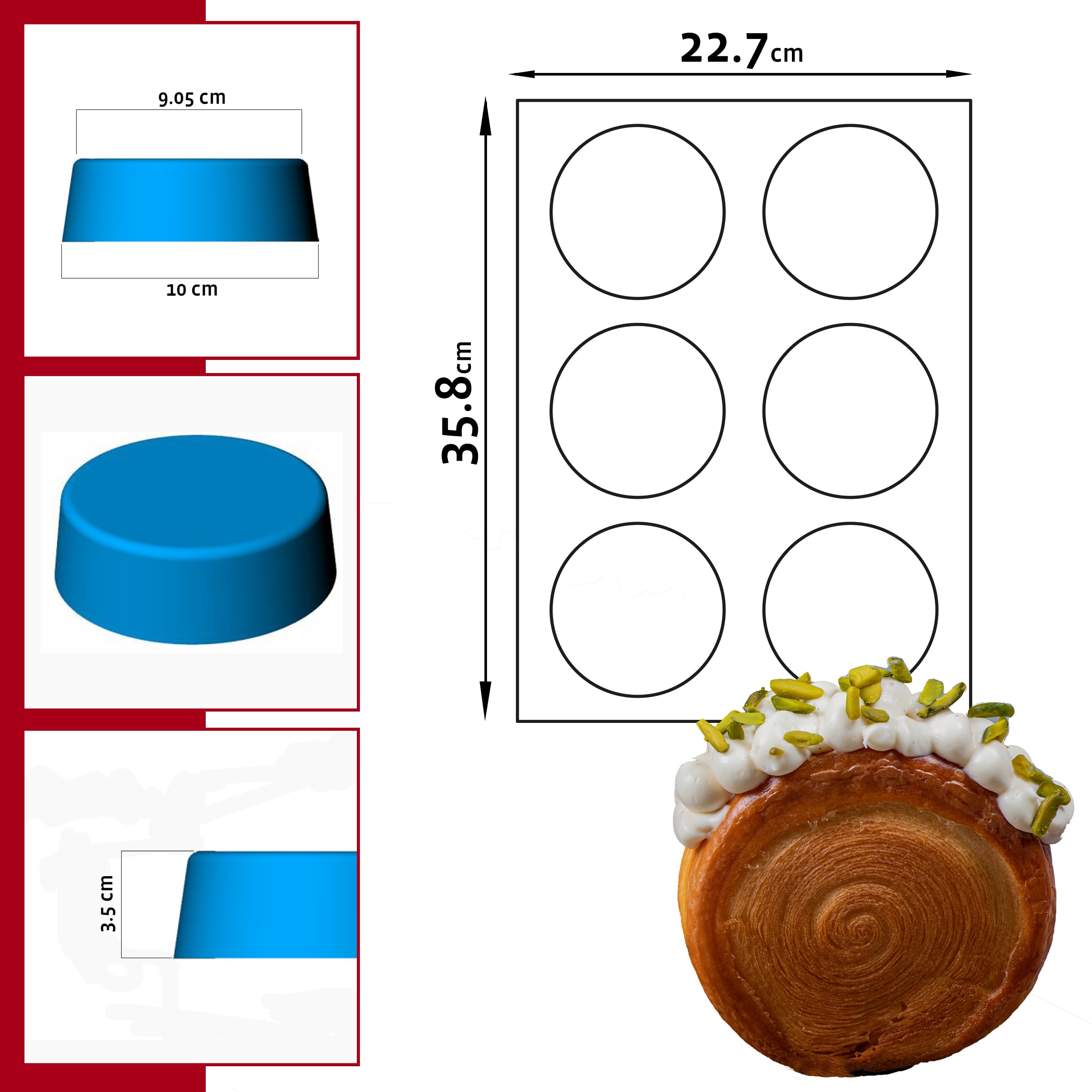 Maé Innovation Moule silicone 40x30cm - 6 cylindres ø10x3,5cm - Antiadhésif - 100% Premium - Made in France