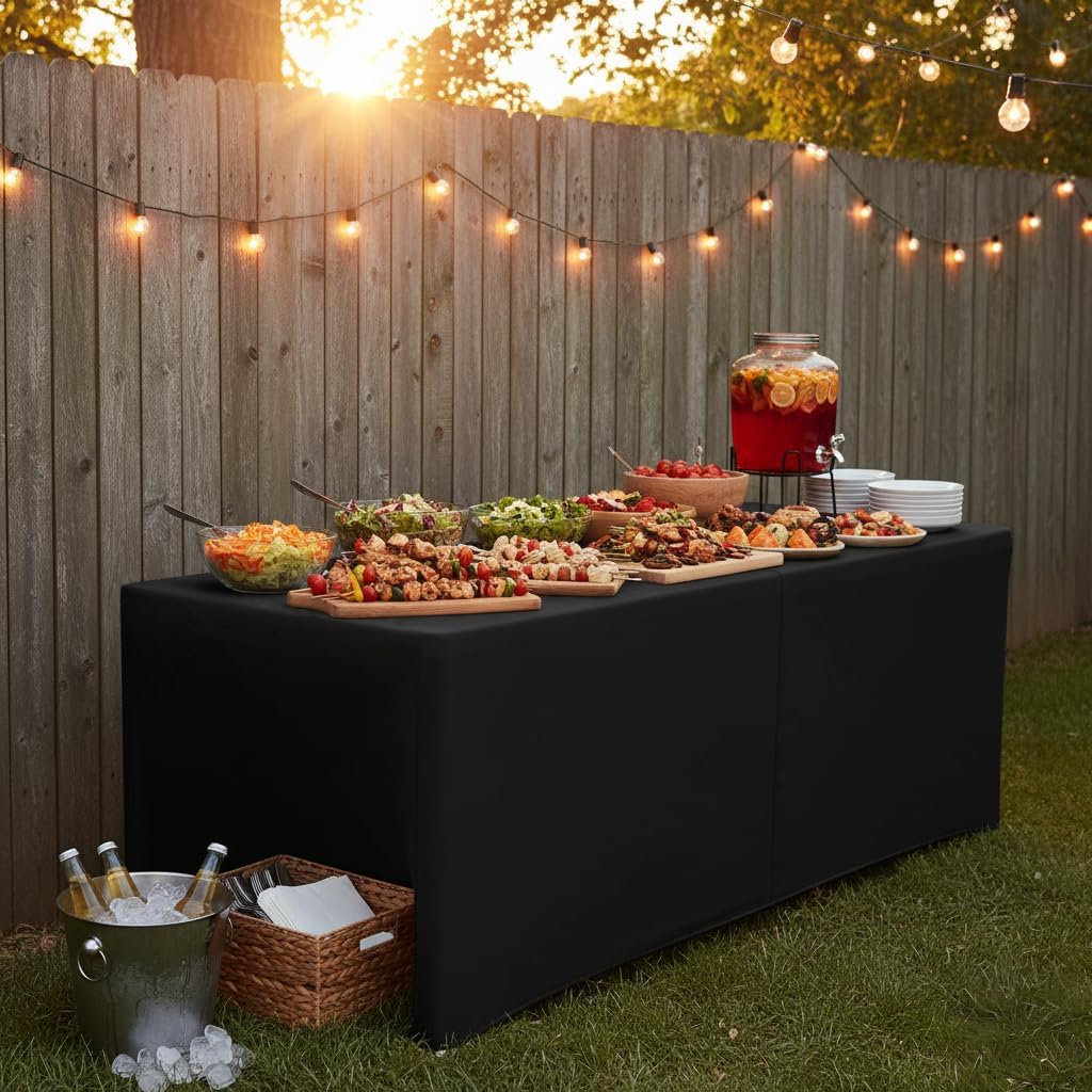 HolidayIdeas Open Back Fitted Black 8ft Table Cloths for Rectangle Table, Wrinkle Resistant Washable Table Cover 30x96 Inch for Craft Fairs, Banquet, Trade Show, 4 Pcs - Image 2