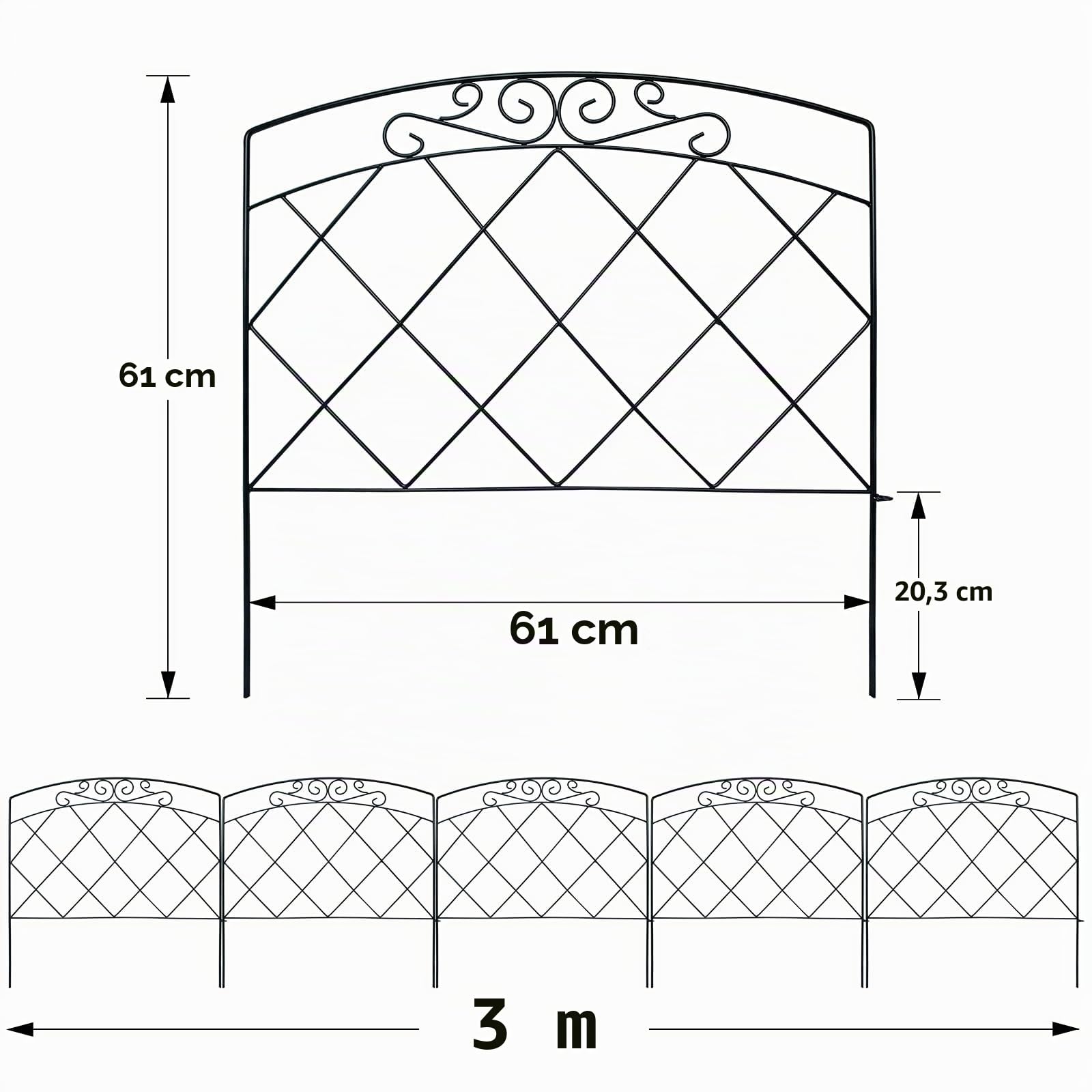 Thealyn Clôture Décorative en Métal, 61 cm x 61 cm x 5 pieces | Barrière de Jardin pour Chiens, Installation sans Creuser (Elegant)