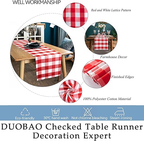 Miniatura 6 de DUOBAO Camino de mesa a cuadros de búfalo de 14 x 108 pulgadas, decoración del hogar, moda, granja, búfalo, camino de mesa pagado para decoración de