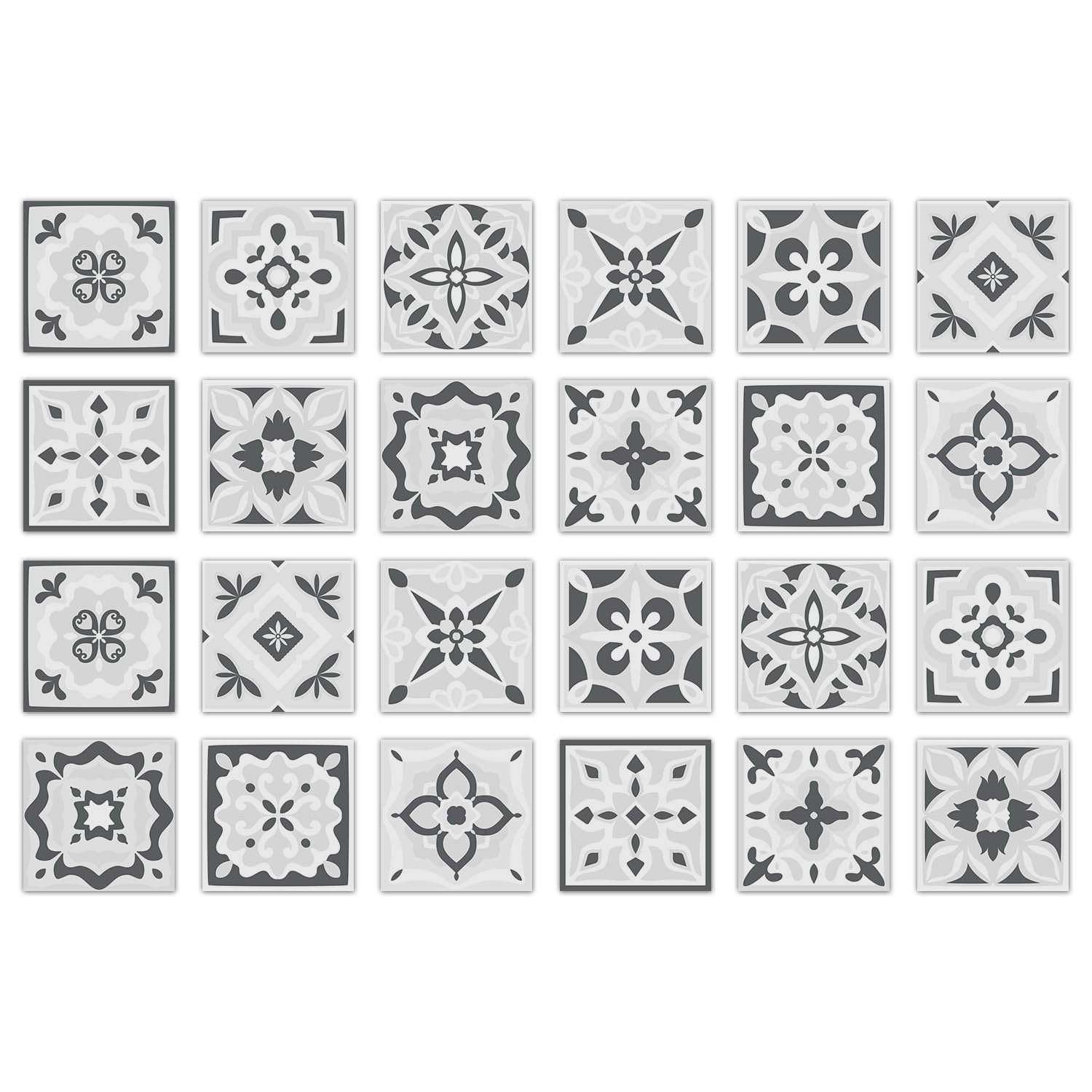 Naklejki na kafelki PCV | Szary Kwiat, 24 szt., 10x10/15x15/20x20 cm: Backsplash w łazience i kuchni(24 Pcs/15x15cm)