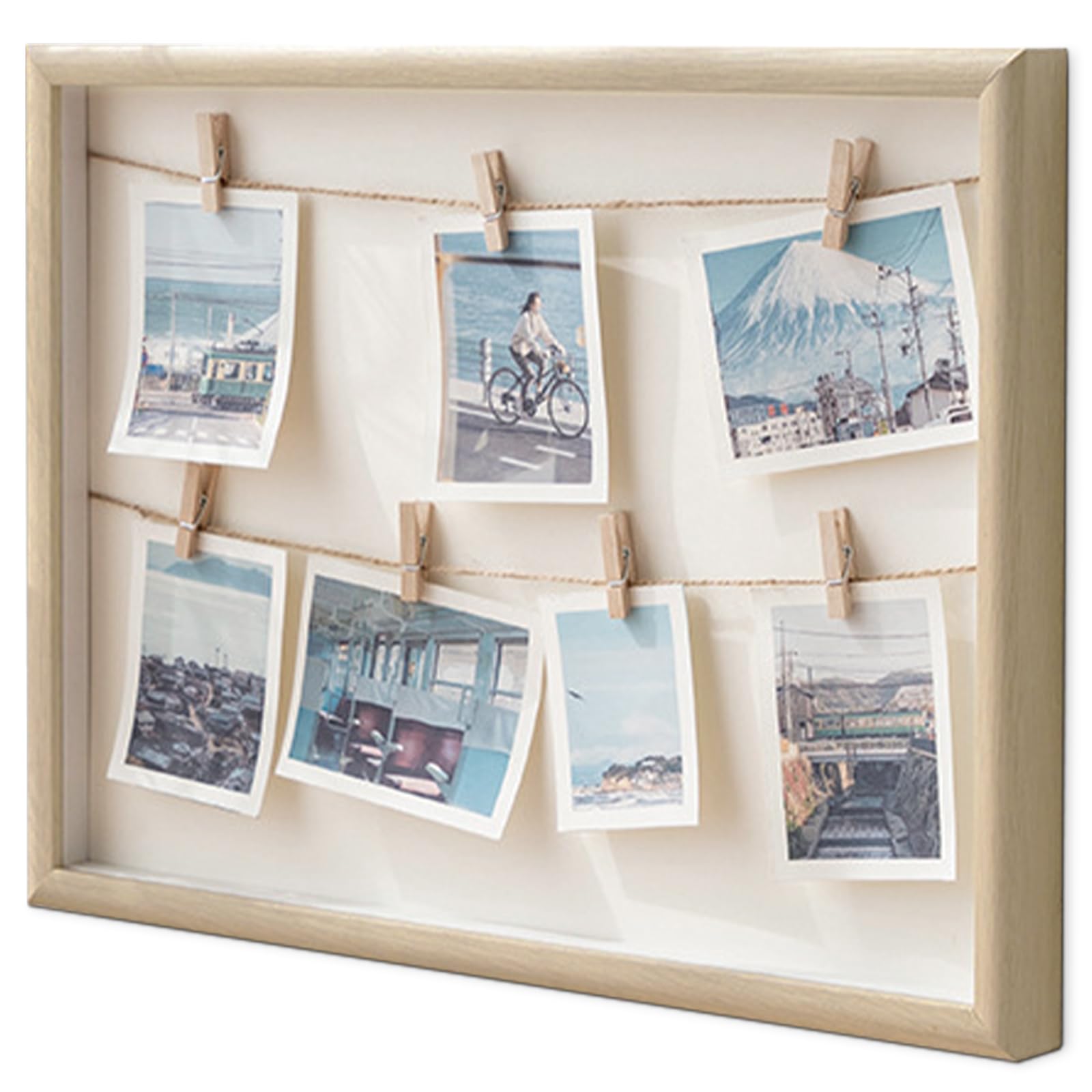 Portafoto con Mollette, Porta Foto, Appendi Foto con Mollette, Portafoto da Parete, 7 Clip, Legno, 42x32cm