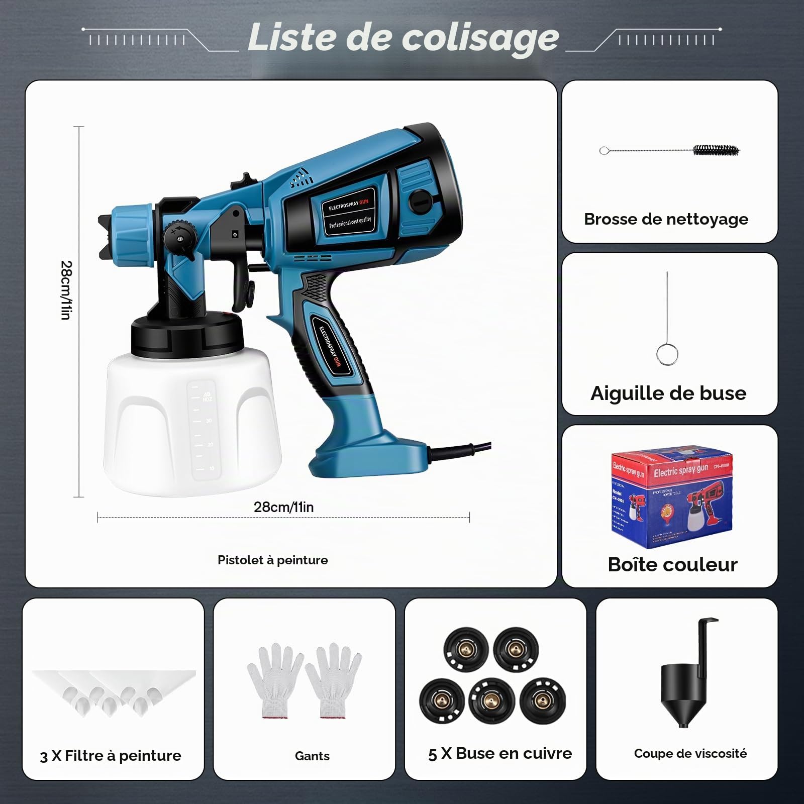 Pistolet a Peinture, Pistolet Électrique 800W, 5 Buses en Cuivre d'une Capacité de 1400ML Pulvérisateurs de Peinture, Adapté aux Murs, Clôtures et Plafonds