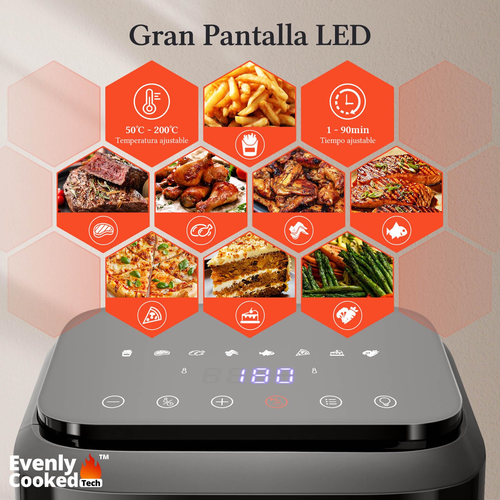 Taylor Swoden Air Fryer 6.5L 1800W Freidora de Aire con Doble Resistencia, Ventana de Visualización, 8 Programas, Panel Táctil Digital, Interior Metálico, 14 Recetas Físicas, Capacidad para 8 Personas