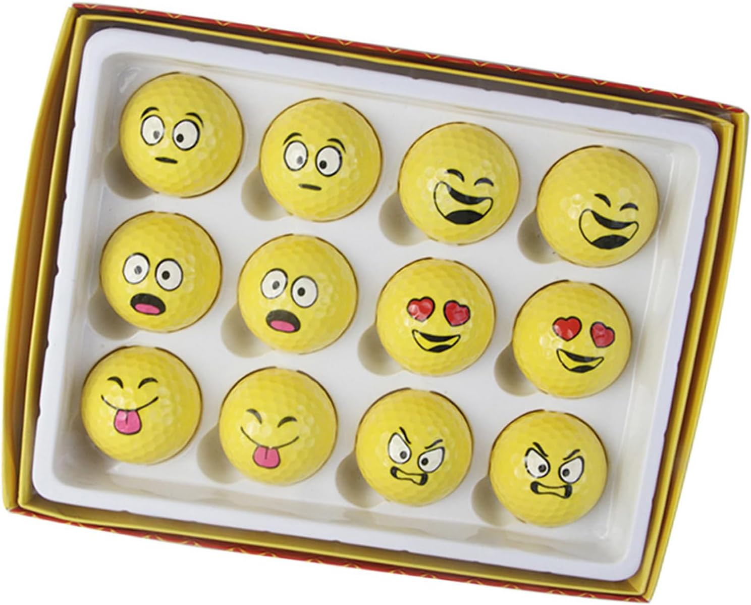 12Pcs Novelty Practice Golfball Funny Yellow Practice Lovely Emotion Face Golfs Accessories Funny Golf Balls