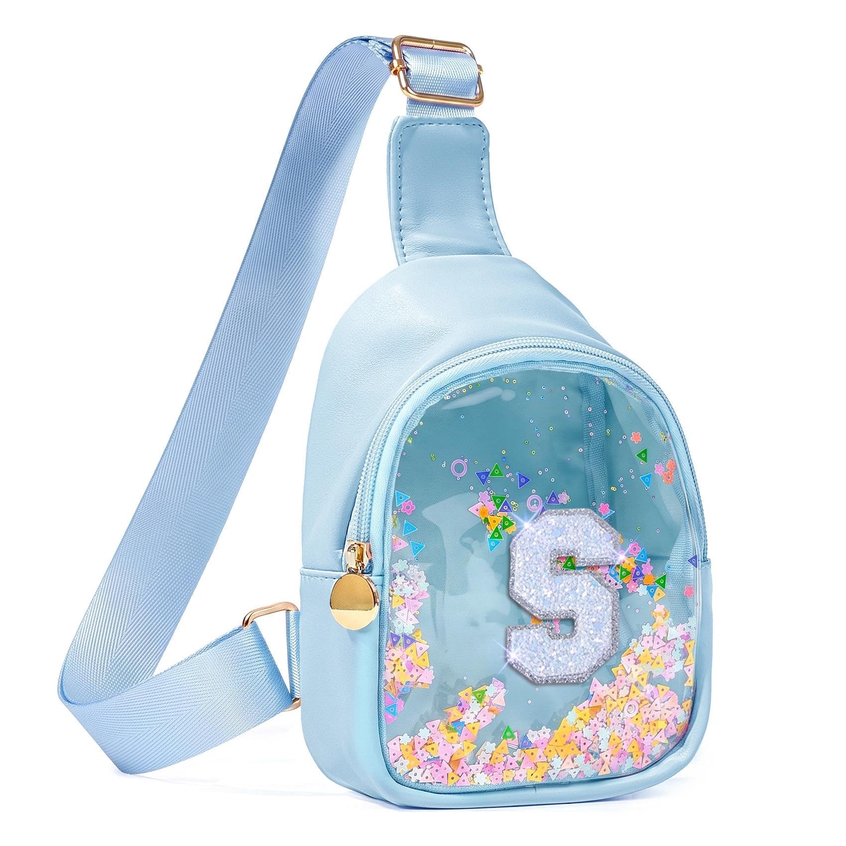 COSHAYSOO Personalized Christmas Birthday Gifts Burr Basket Stuffers for Girls Blue Purse Sling Bag Crossbody Girl Cute Funny Cool Mini Travel Fashion Accessories Monogrammed Initial Letter S