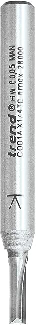Trend Craft Pro 1/4" Shank Straight Router Cutter Bit-Ref: C001AX1/4TC Diameter 3mm Cutting Length 9.5mm Tungsten Carbide Tipped