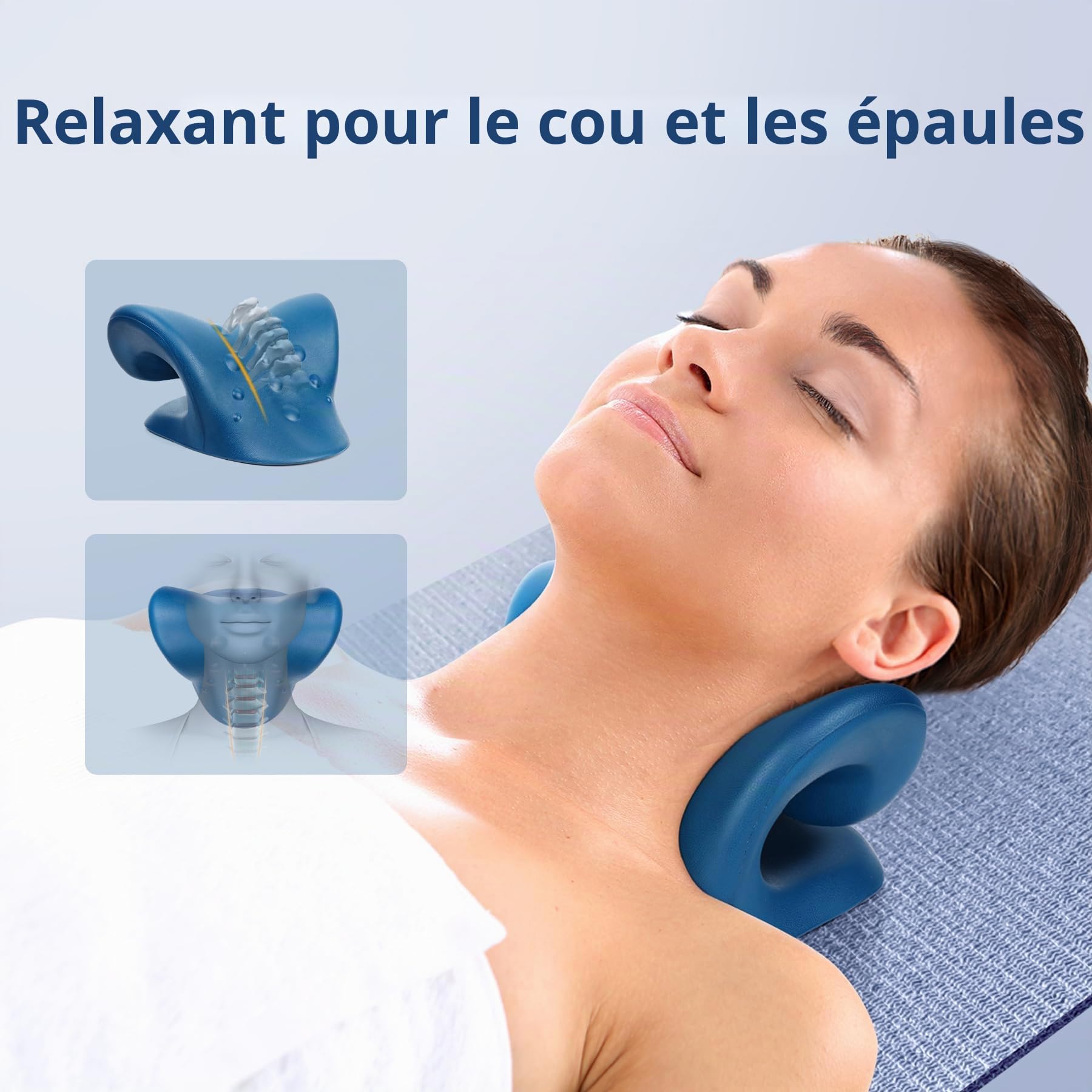 Cozyhealth Étireur de cou pour soulager les douleurs cervicales, relaxant du cou et des épaules, dispositif de traction cervicale, oreiller pour soulager la douleur de l'ATM (bleu foncé)