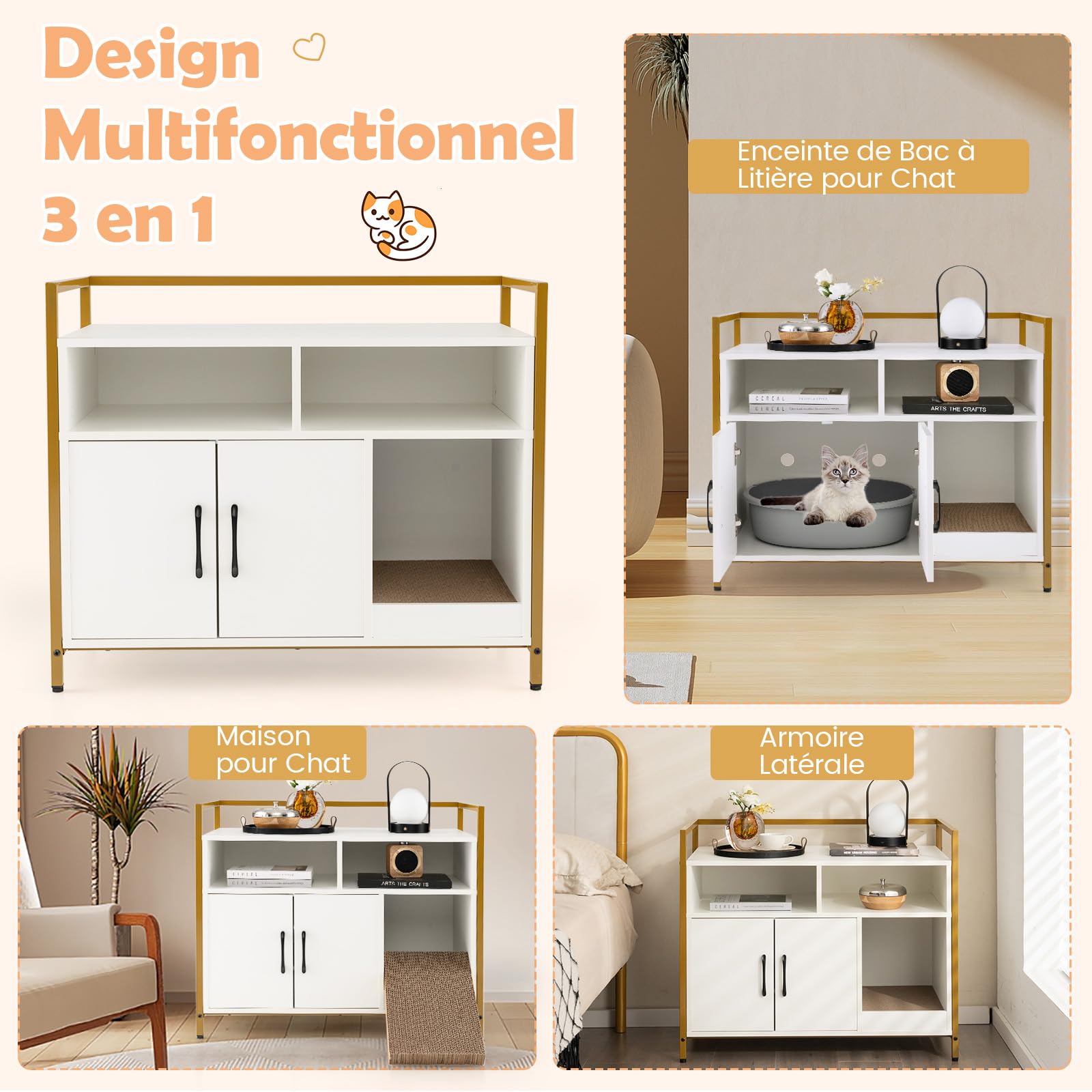 Mueble Arenero GYMAX Armario Para Gatos, Casa De Arena Para Gatos