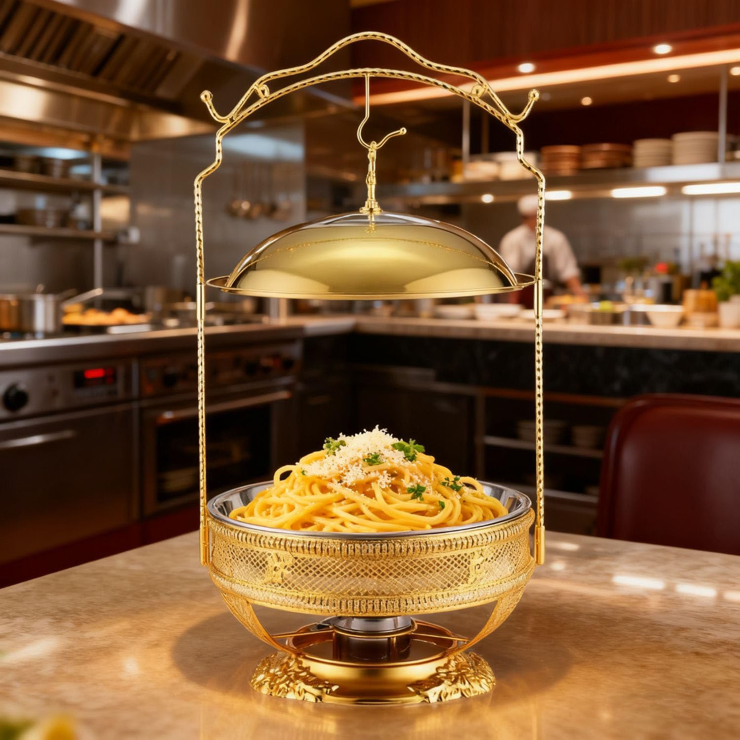 Chafing Dishes per buffet, confezione da 4, 8 QT, vassoio riscaldante per alimenti di alta qualità con coperchio con gancio di supporto, ideale per l'esposizione di forniture per catering, set di sca