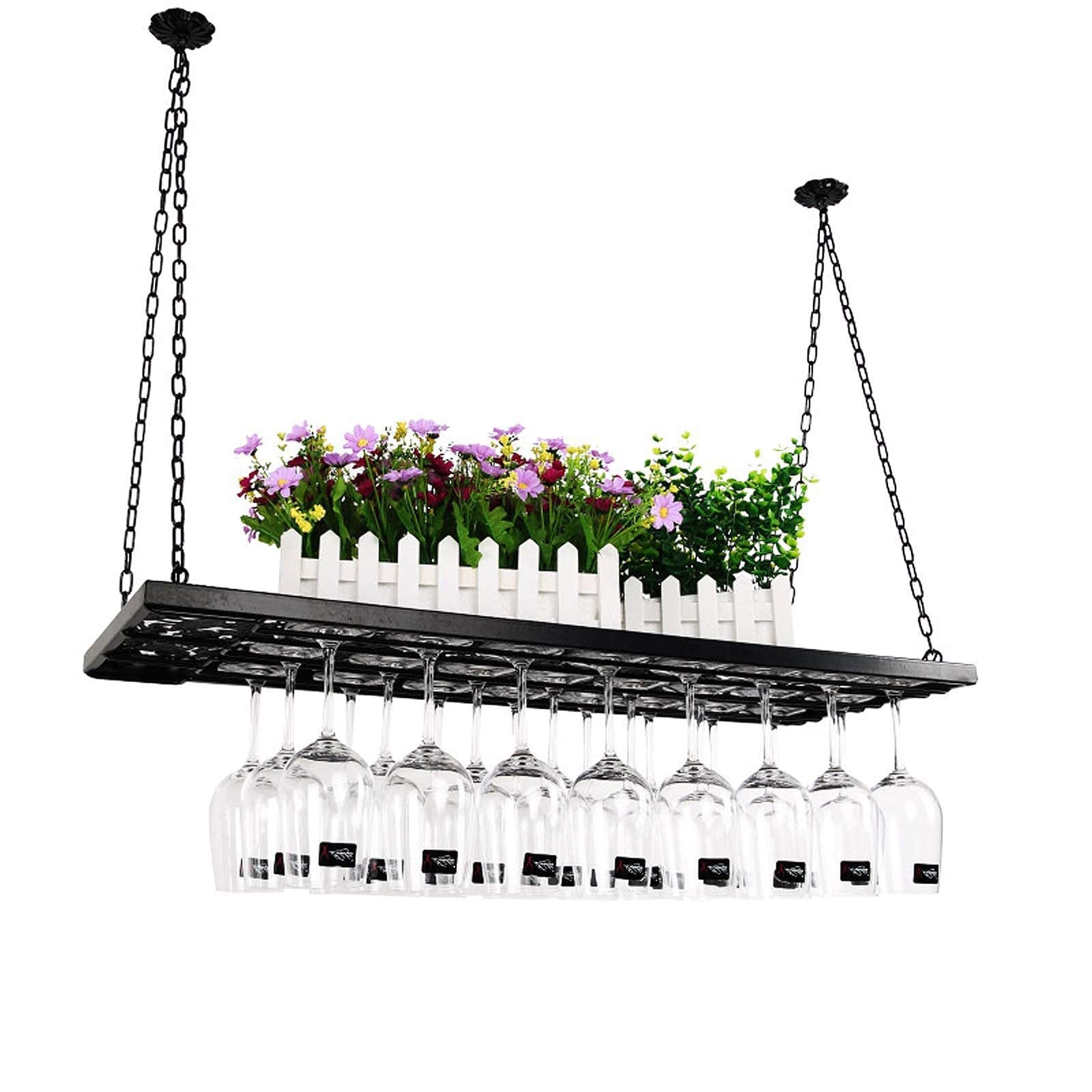 Présentoir à fleurs et casier à vin suspendu en métal pour aménagement de bar