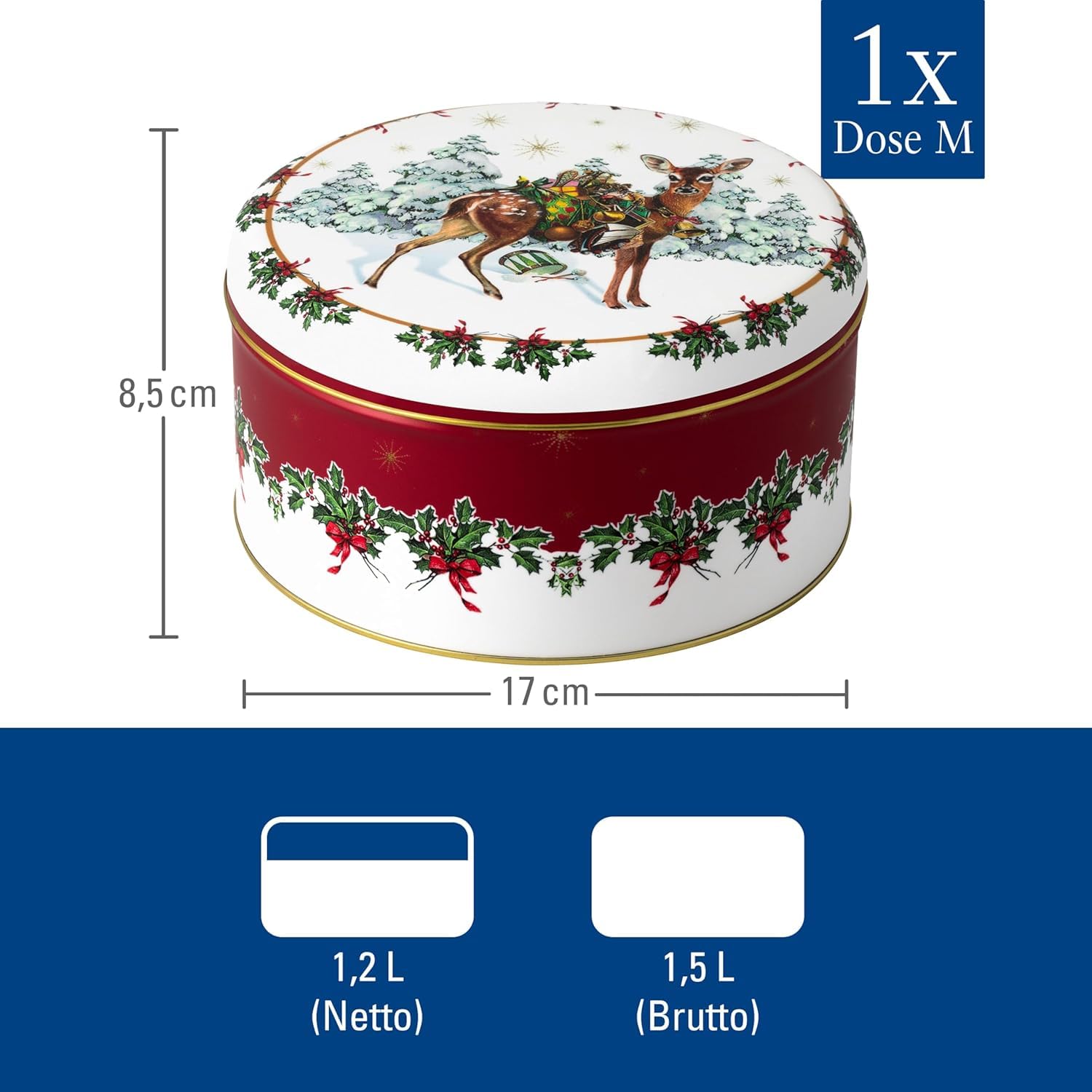 Weihnachts-Plätzchendosen Mit Deckel, 3-teilig (verschiedene Größen) + 3 M Geschenkband, Schneeflocken-Design