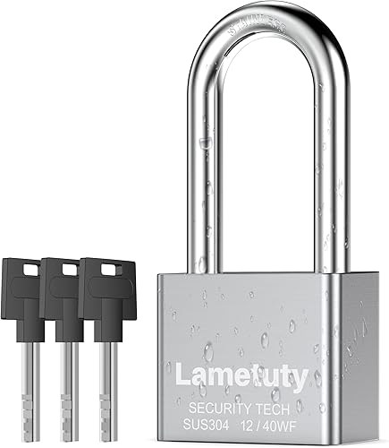 Miniatura 7 de Candado de acero inoxidable sólido con llave para uso en exteriores, 2.362in de ancho, candado resistente a la intemperie, candado de seguridad para