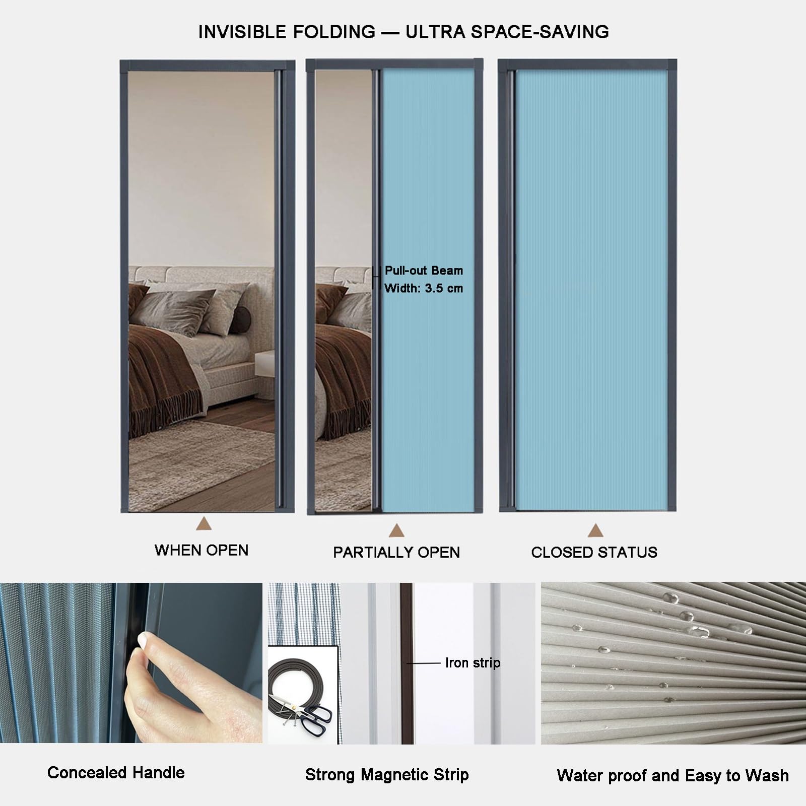 WIGING Sin Necesidad De Taladrar Puerta Plegable Interior Riel Inferior Tabique Impermeable Puerta Alveolar Puerta Plegable para Dormitorio, Baño, Patio, Cocina, Caravana, Sótano, Oficina