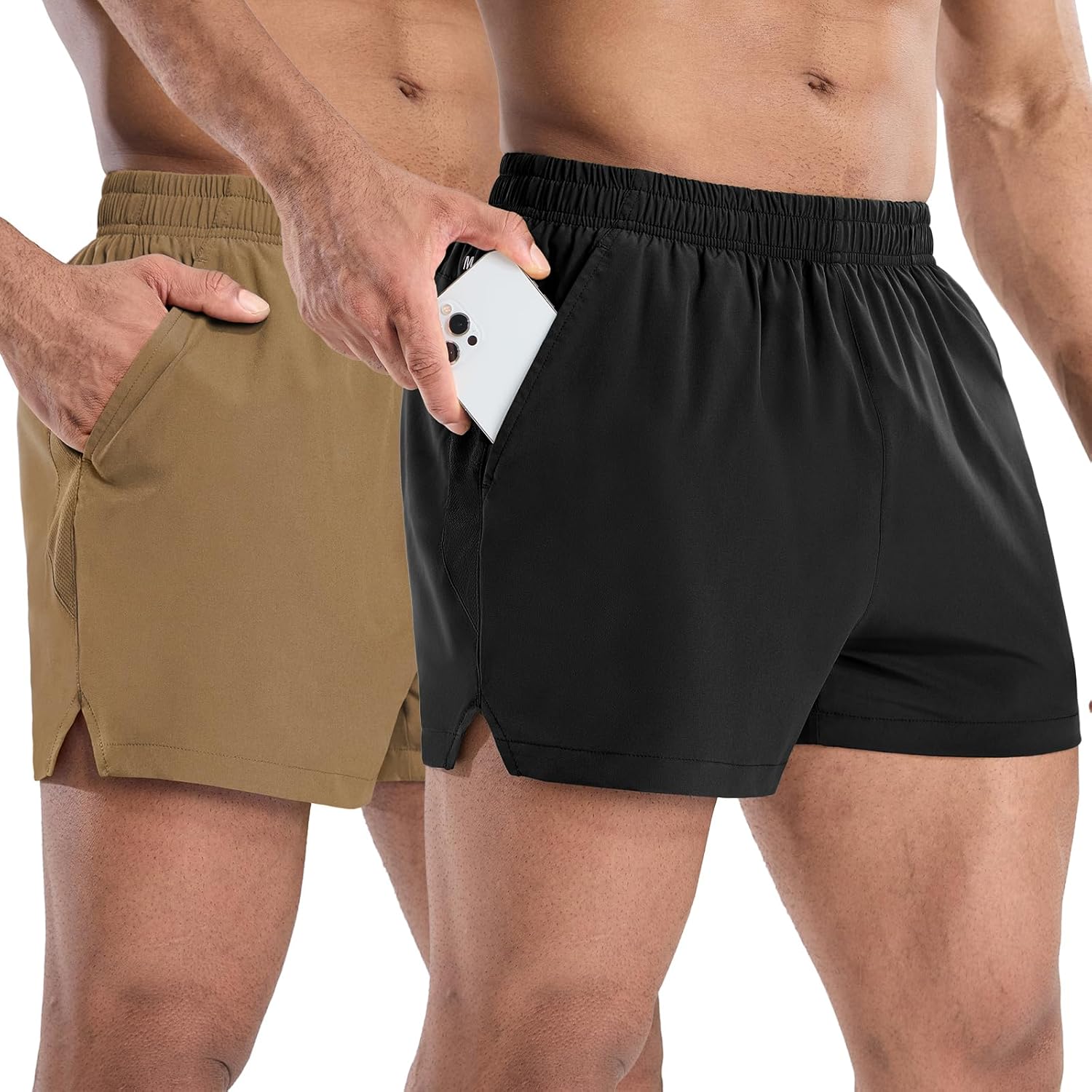 MIER 2 Pack Gym Shorts for Men Quick Dry Athletic Shorts with Brief Liner/Pockets for Running Workout Active, 3 Inch Inseam