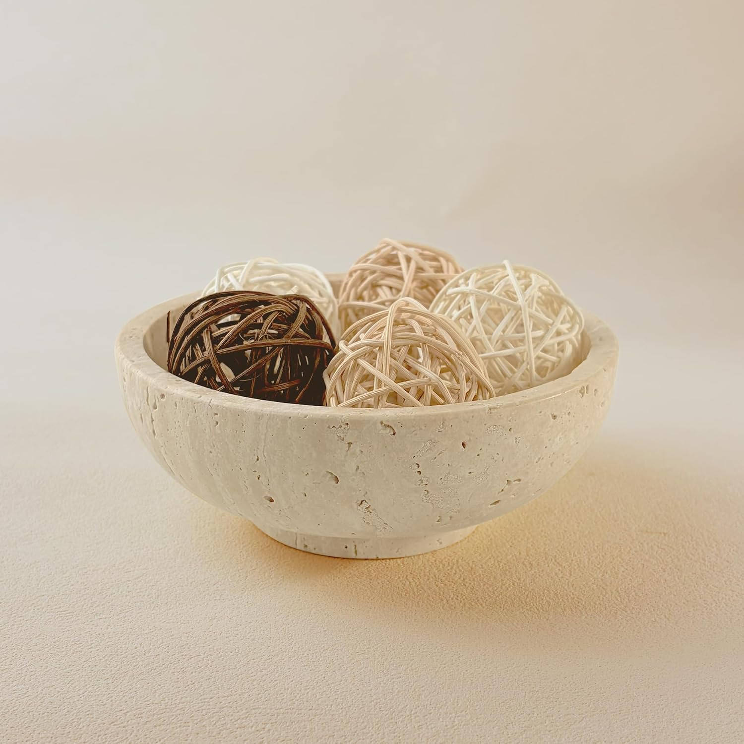 6" Small Marble Bowl with Pedestal for Keys, Jewelry Purse，Travertine