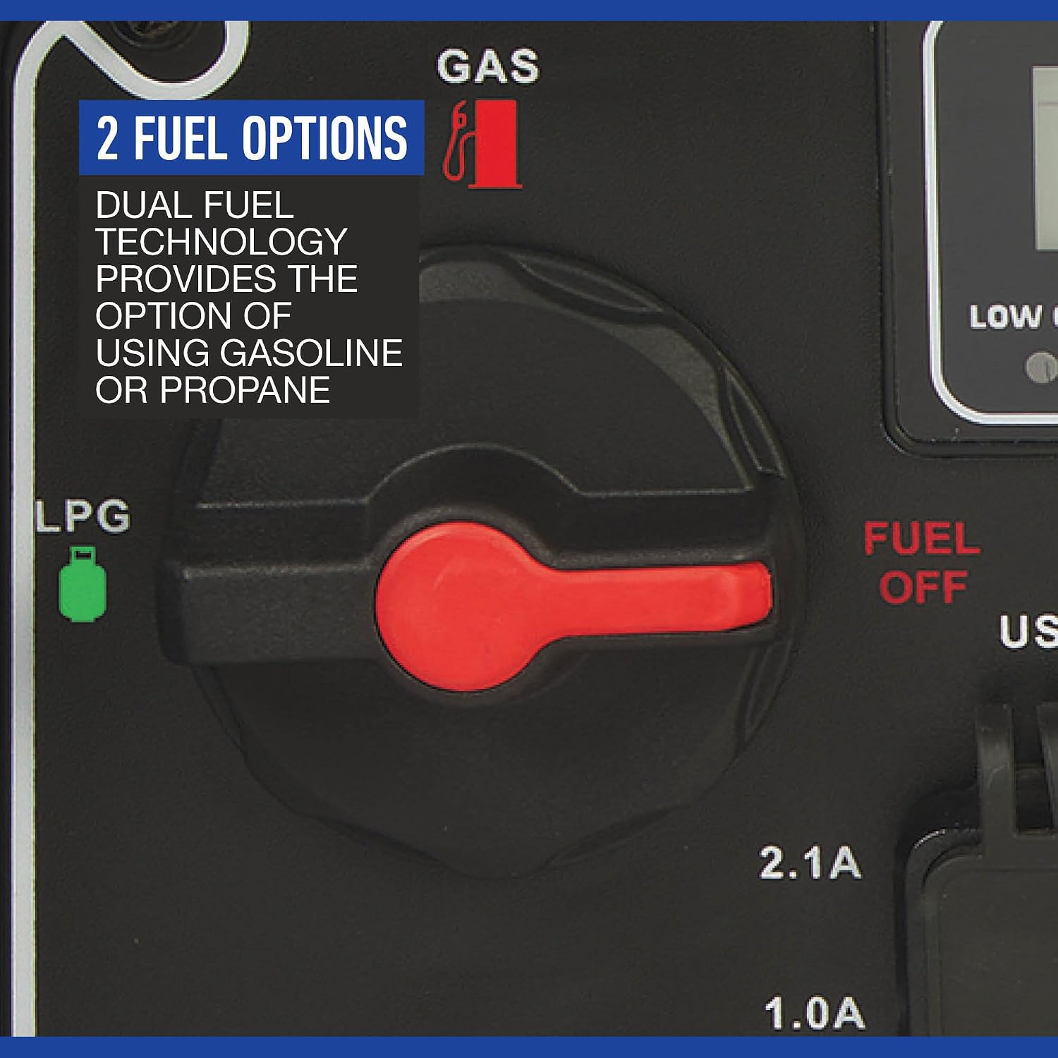 Detailed view of the Powerhorse 8000W generator control panel with numbered callouts