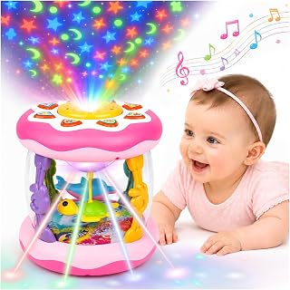 Baby Girl Toys 0-6 Months: Ocean Rotating Projector Musical Light Up Toy | Tummy Time Toys 0-3 4 5 6 Months - Infant Music Aquarium Crawling Toy 6-12 Month - Newborn Baby First Birthday Shower Gifts