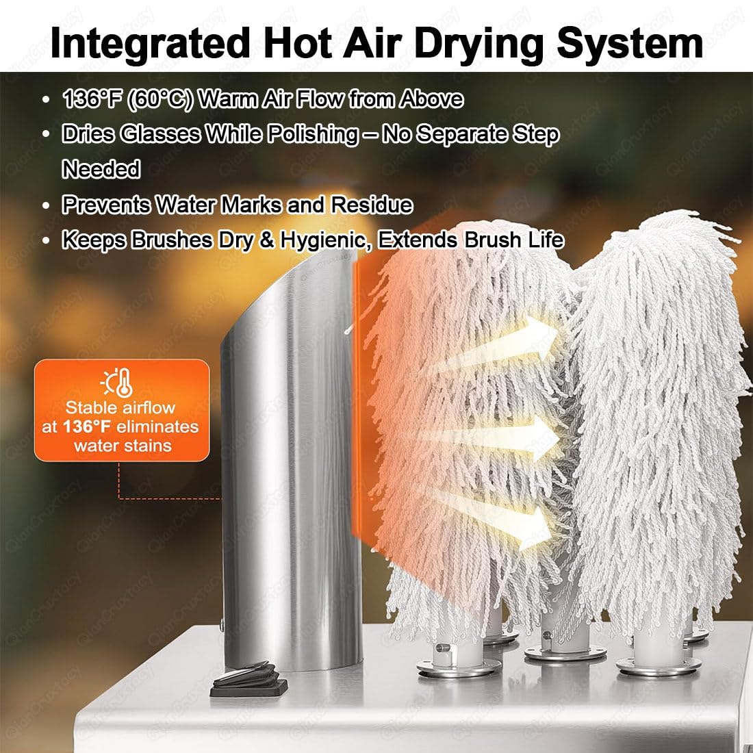 Pulidora Eléctrica de Vasos y Copas, Pulidora Profesional de Copas con 3/5/8 Cabezales de Microfibra de Alta Densidad, Secado por Aire Caliente 360°, Elimina Manchas de Agua e Huellas A8