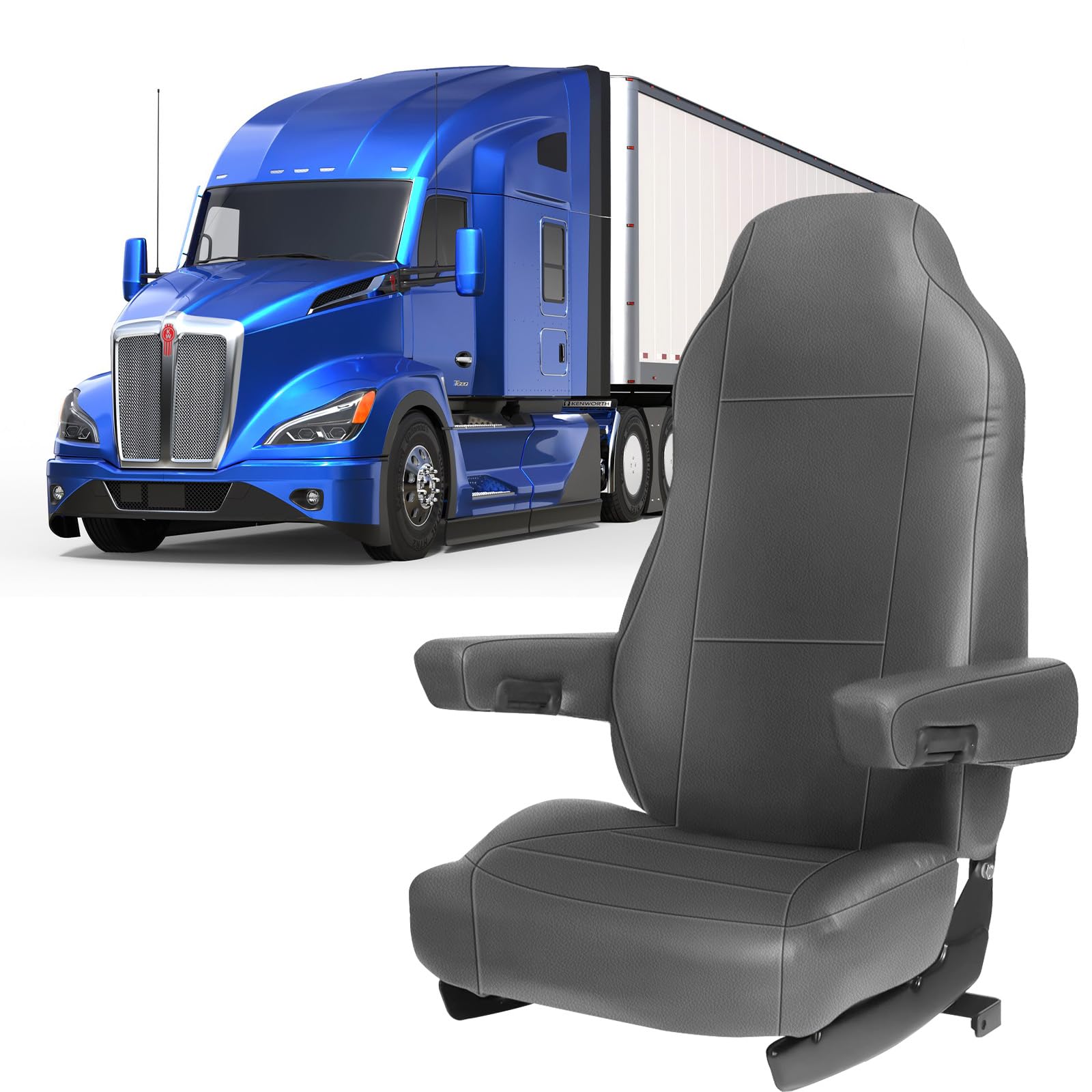 Photo 1 of FormiPow Heavy-Duty Seat Covers for Kenworth T680 T880 W990, Custom Fit for 17" Armrest, Premium PU Leather with Non-Slip Back, Easy Install Truck Seat Covers (Gray)