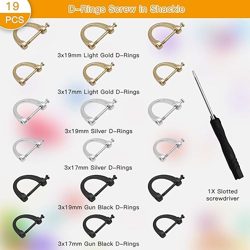 Miniatura 3 de 18 anillos en D de tornillo, 2 tamaños de herradura en forma de U, anillo de tornillo en forma de D, anillo semicírculo D con 1 destornillador,