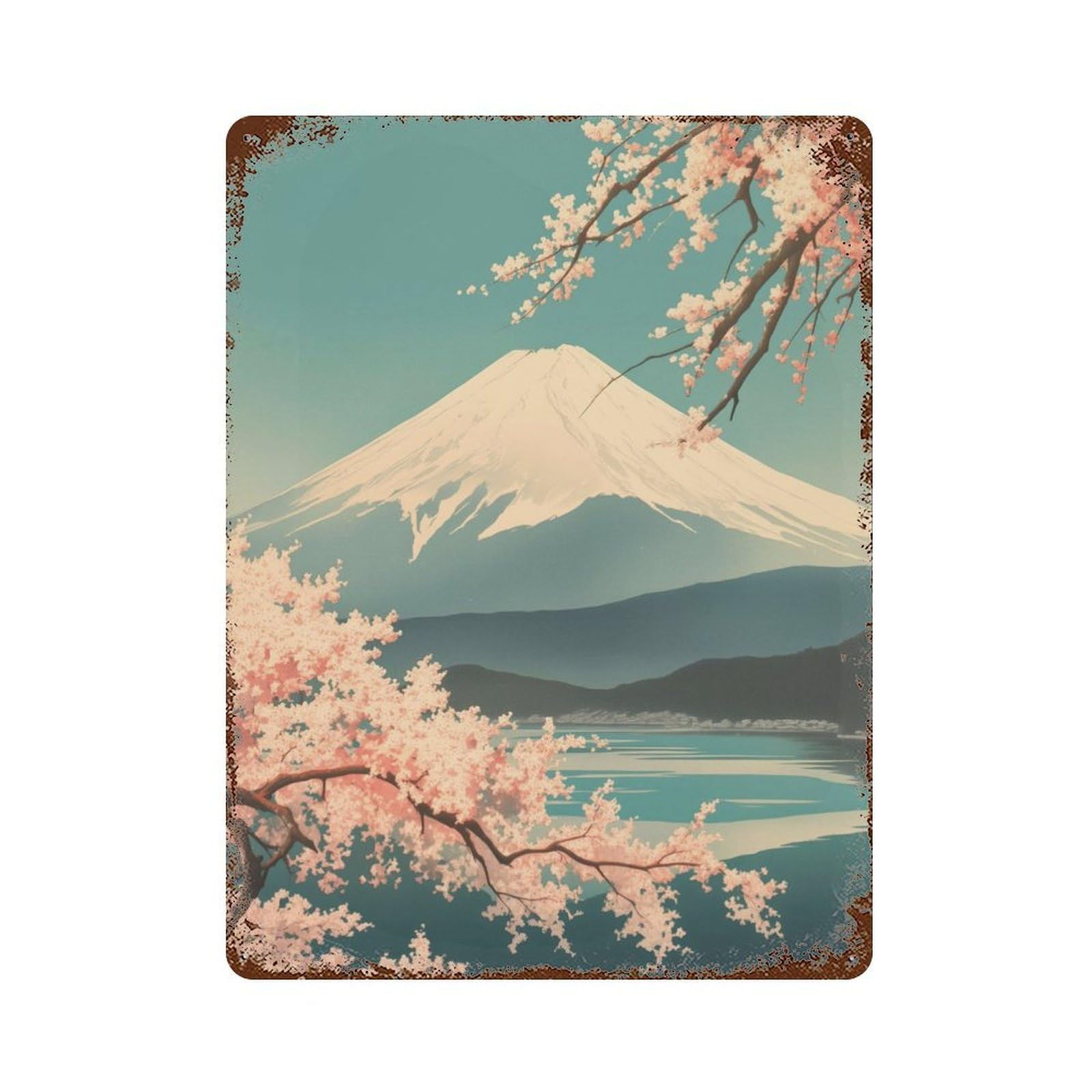 Vintage Soft Mt Fuji Art Vintage Metal Tin Sign 15.7"x11.8", for Cafe, Home Bar And Lounge Decor, Vintage Wall Decor