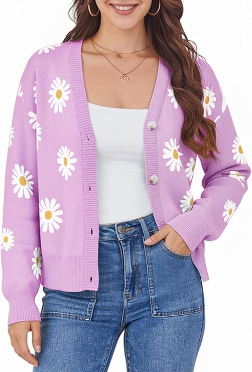 ANRILITA Women's V Neck Long Sleeve Open Front Chunky Cardigan Fall Knitted Button Up Sweaters