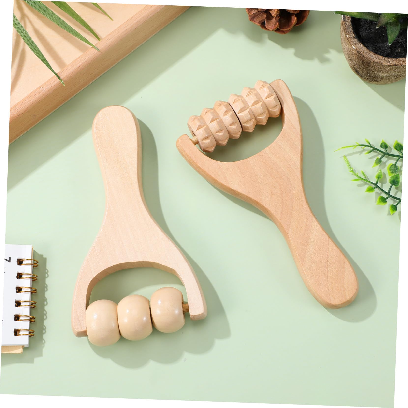 Mikinona Masajeador de Pies y Cuello Compacto 2 Piezas Rodillos de Madera Ergonómicos para Masaje de Hombros, Puntos de Acupuntura, Uso Doméstico y Portátil, Herramienta Profesional